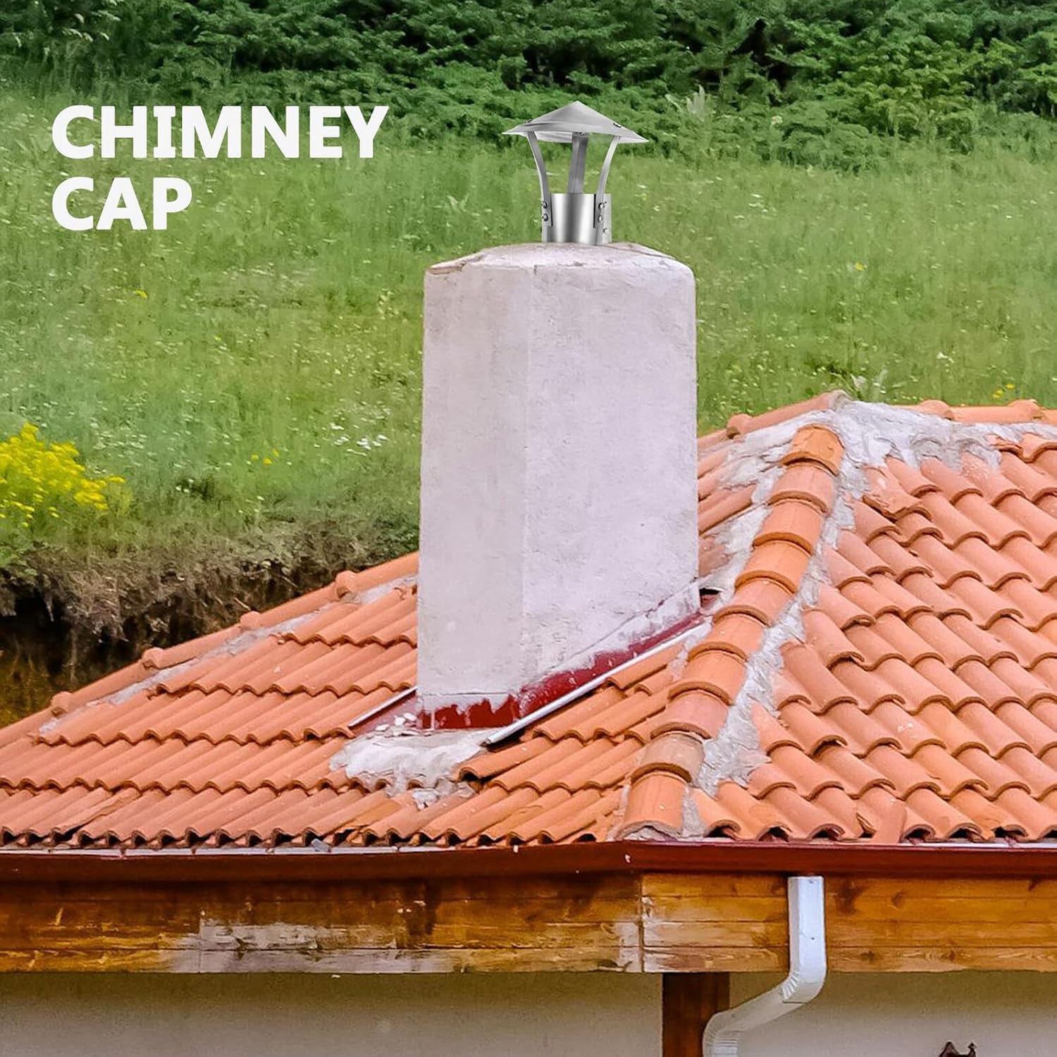 Stainless Steel Chimney Flue Cap 200mm Rainproof Round Roof Vent Cover for Outdoor Fireplace Stove Pipe Exhaust
