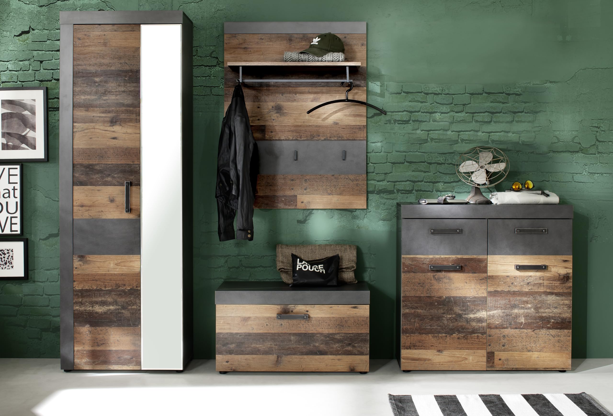 Trendteam Smart Living Indy Garderobenkombination Eiche/Grau 265 x 192 x 37 cm