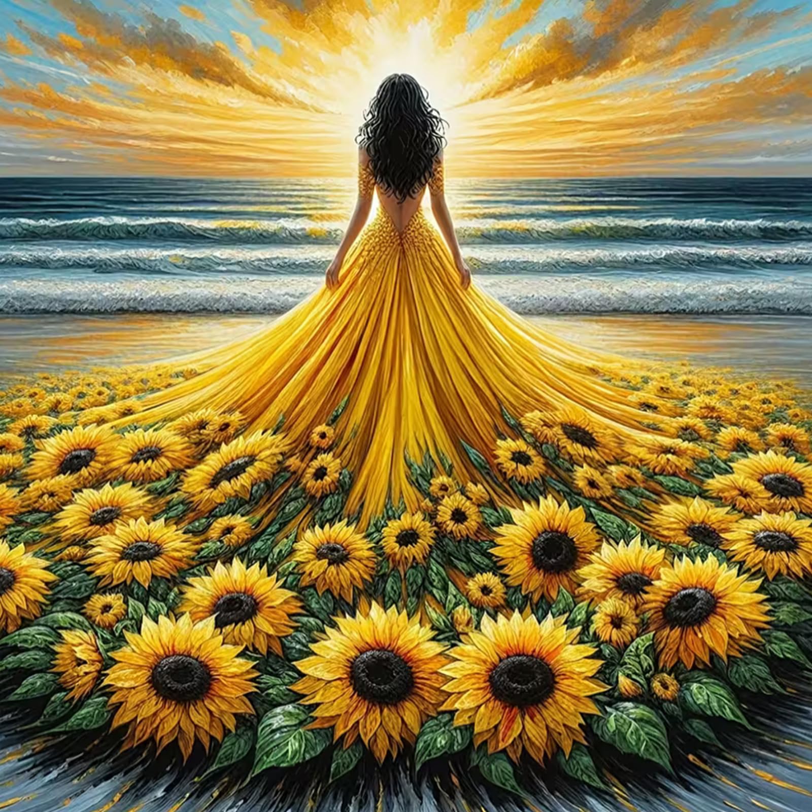 KTHOFCY 5D DIY Sunflower Girl Diamond Painting Kits for Adults,Sunflower Skirt Woman Full Drill Embroidery Cross Stitch Crystal Rhinestone Paintings Arts Wall Decor Painting Dots Kits 11.8X11.8 inch