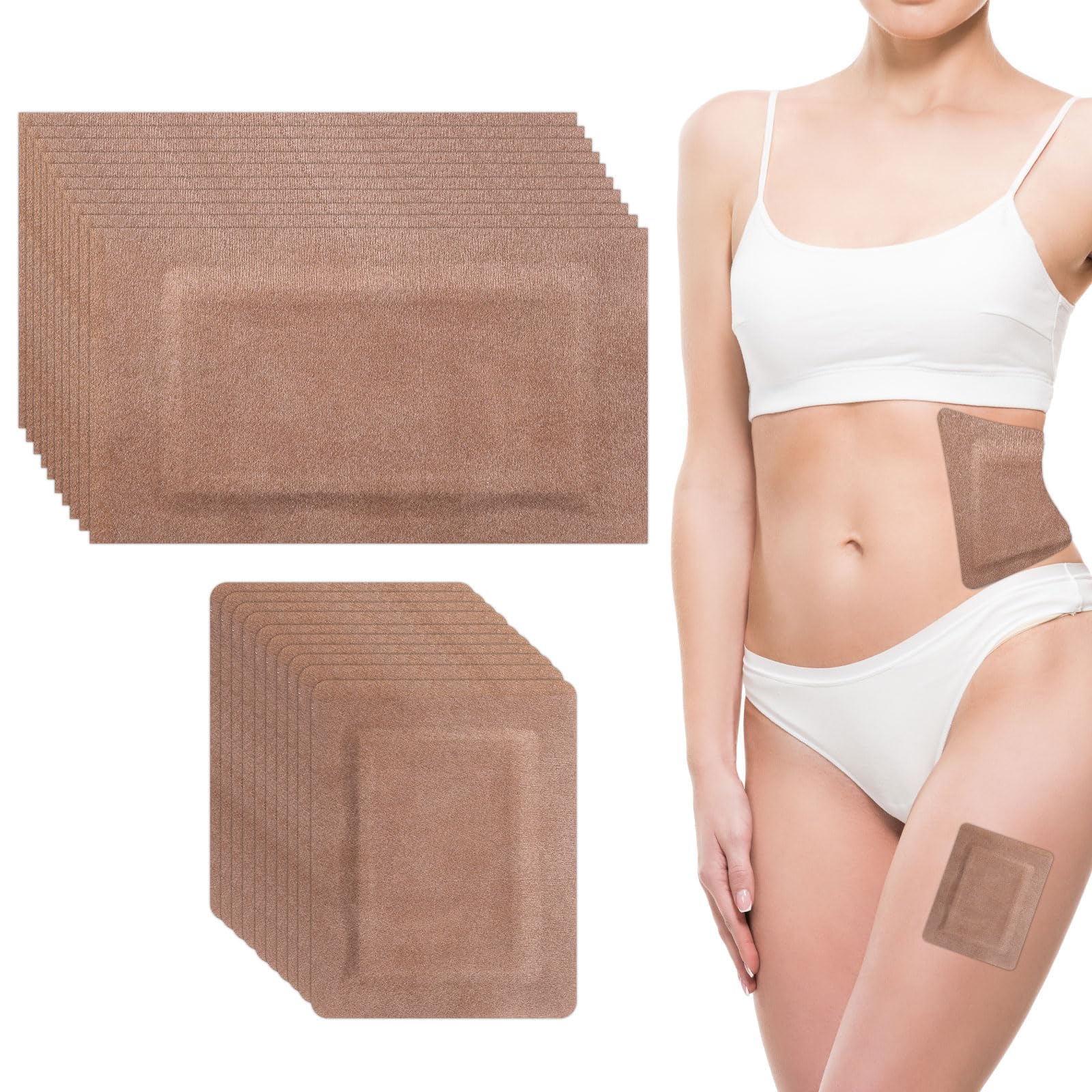 20pcs Castor Oil Pack Wrap, 2 Size Disposable Pads Cover Adhesive Patch Stickers Sleeve Overpatch Tape for Castor Oil for Stomach Shoulder Waist Thigh Belly Button