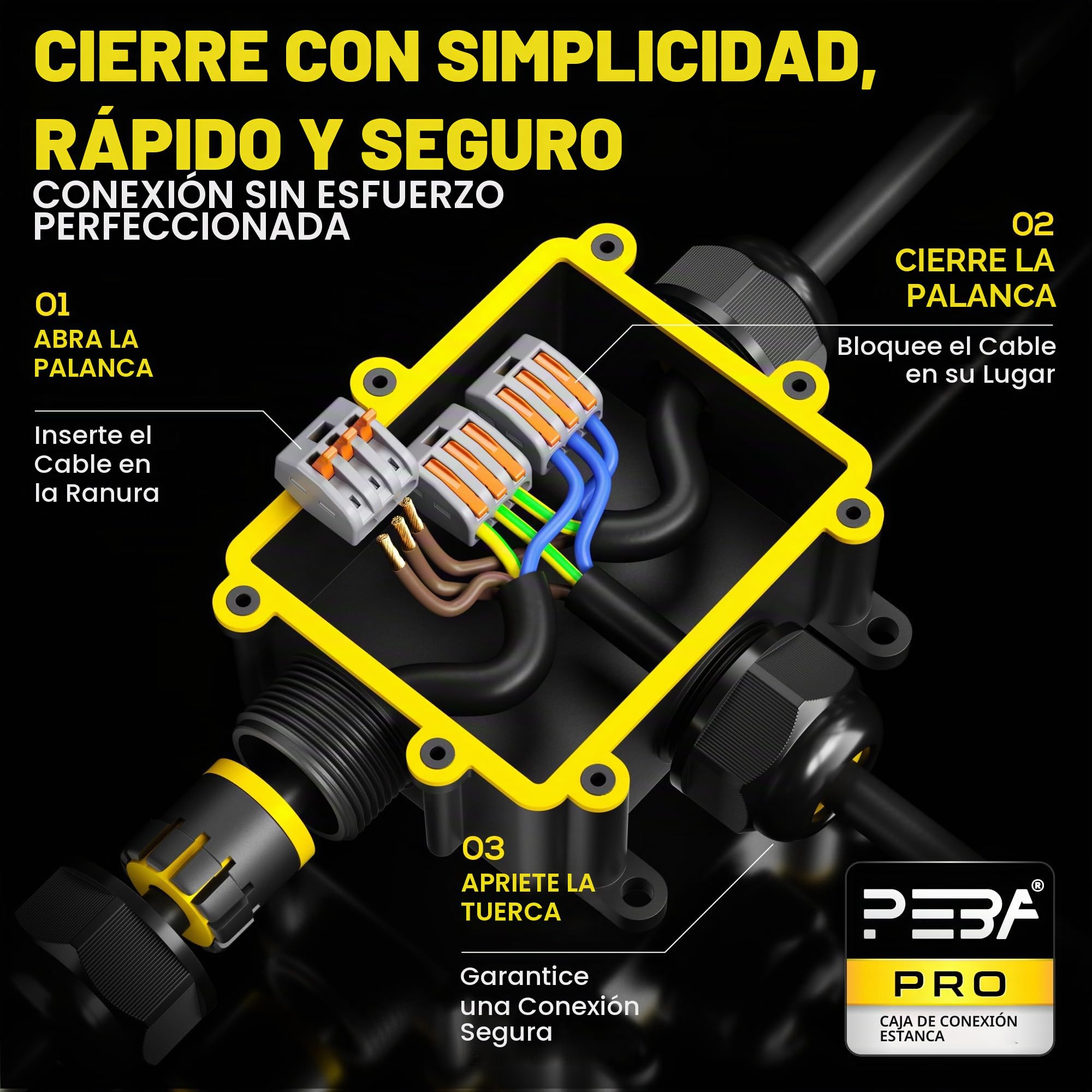 PEBA Cajas de Conexiones Impermeable IP68, 3 Vías Cajas de Empalmes Conector de Cables, Jardín Interior Exterior Subterráneo Cajas Conexiones, Diámetro de 4-14 mm