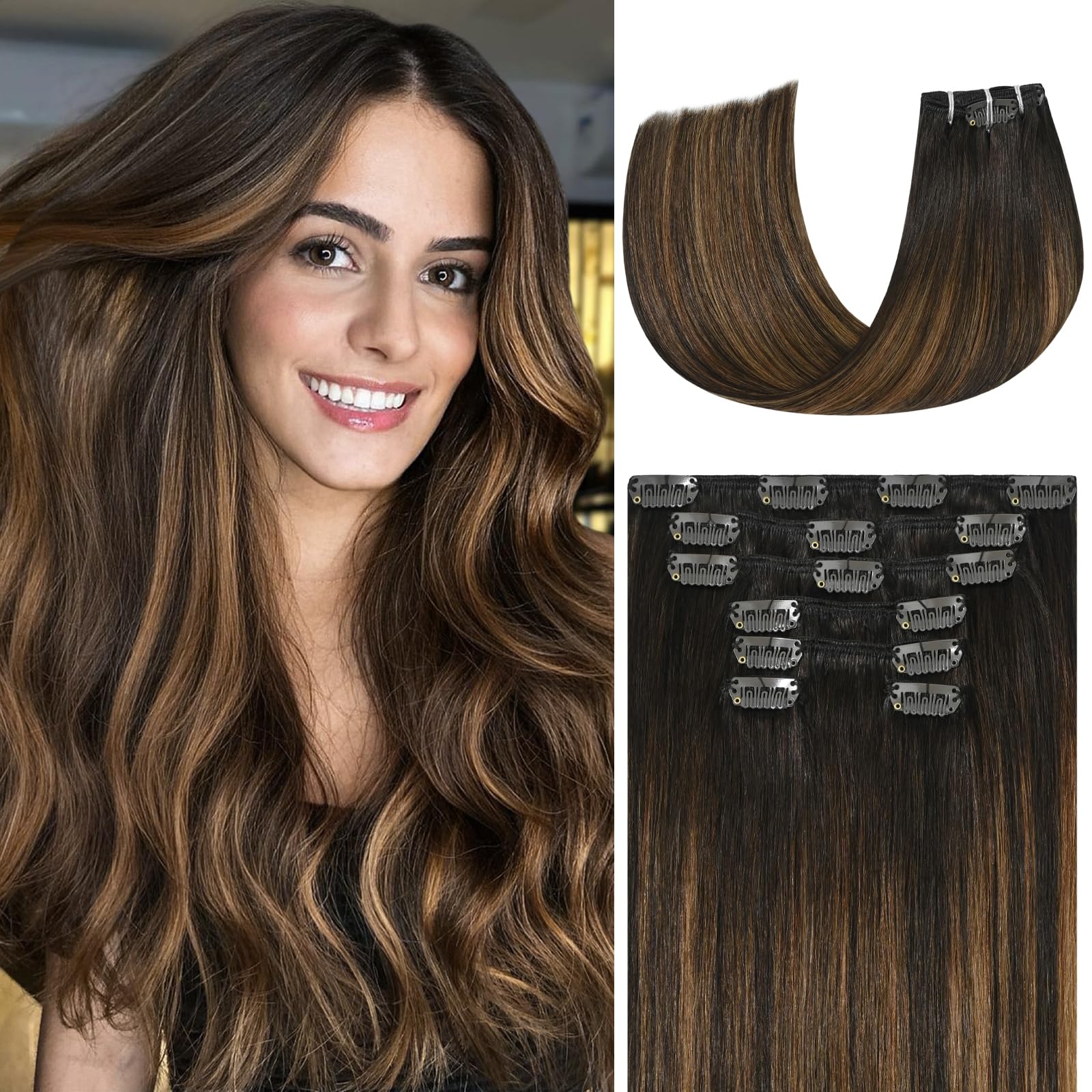 WindTouch Clip in Hair Extensions Human Hair, 15 Inch 75g #4 Medium Brown Hair Extensions for Women Real Human Hair Clip in, Remy Human Hair Extensions Clip ins, Soft Natural Straight — view 12