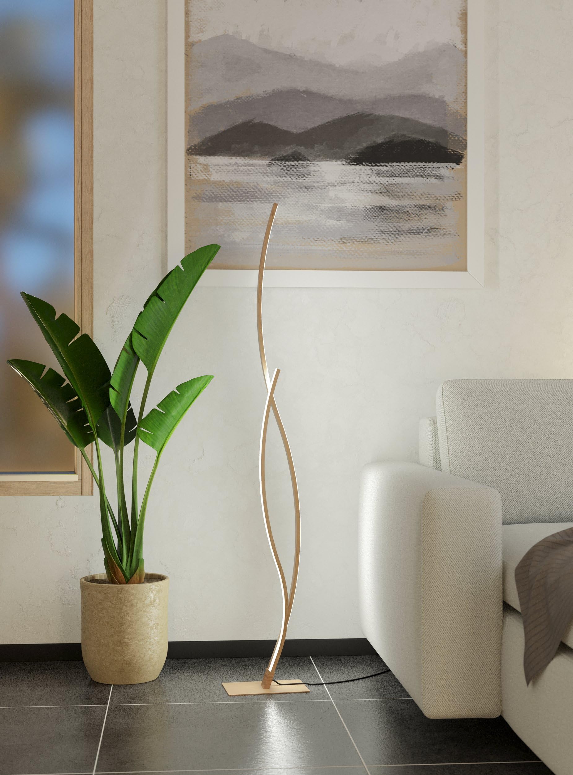 Eglo LED lampada da terra Grisolia, design per soggiorno, illuminazione ad | arco, metallo effetto legno, luce calda, 129 cm