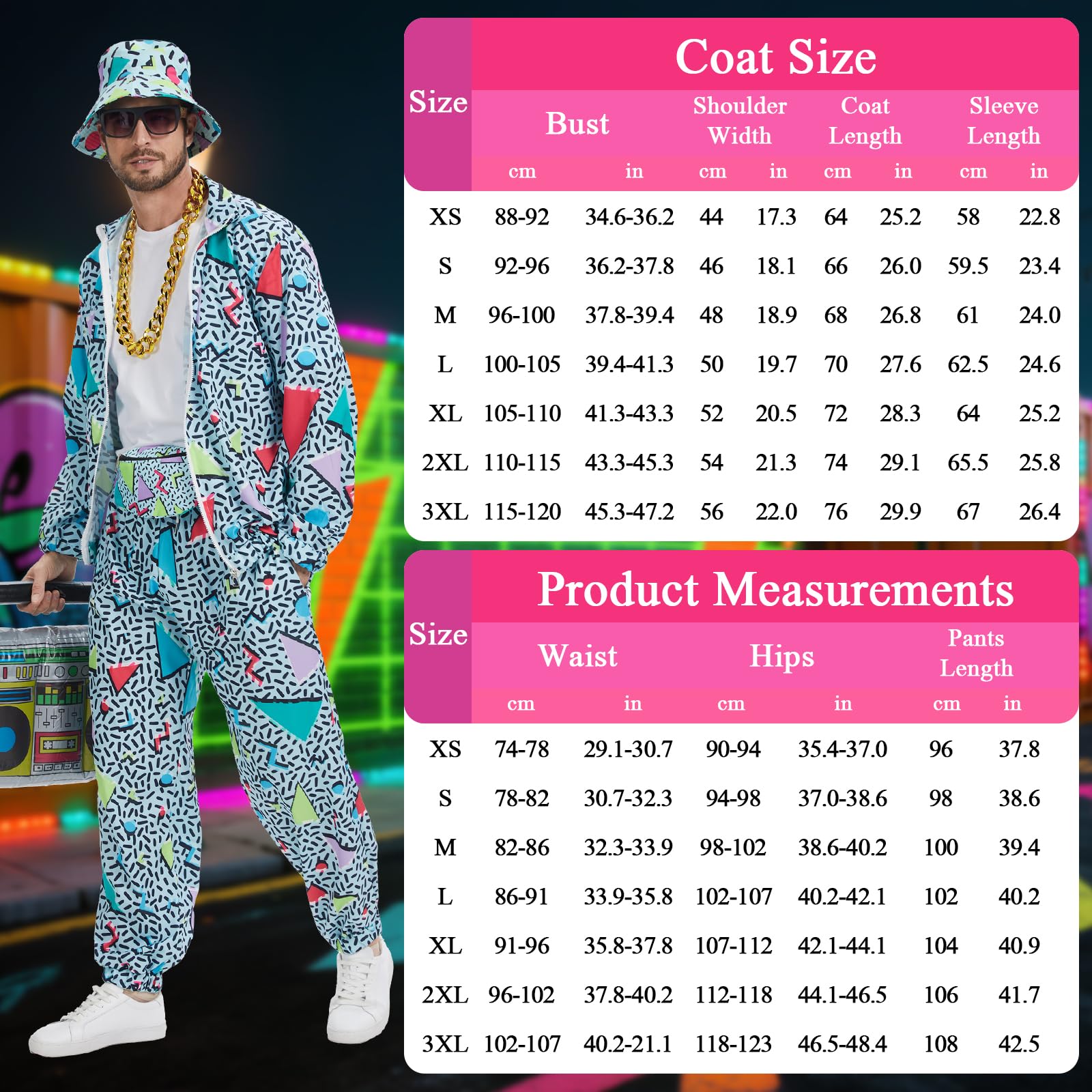 Męski dres treningowy w stylu retro w stylu lat 90., hip hop, fantazyjny dres do joggingu, strój sportowy, kurtki, spodnie i czapka, pasuje na Halloween, karnawał