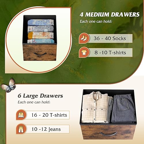 Miniatura 5 de WLIVE Cómoda de tela para dormitorio, unidad de cajones de almacenamiento, cómoda con 10 cajones profundos para oficina o para dormitorio