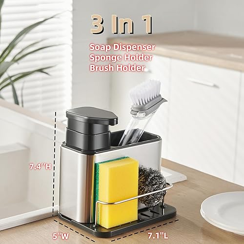 Miniatura 4 de Dispensador de jabón para fregadero de cocina y baño, soporte de esponja 3 en 1 para cocina, organizador de dispensador de jabón para platos,