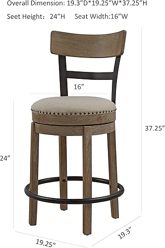 Miniatura 3 de Ball & Cast - Taburete giratorio a la altura del contador, altura del asiento de 24 pulgadas, tela de color gris pardo con adorno de cabeza de