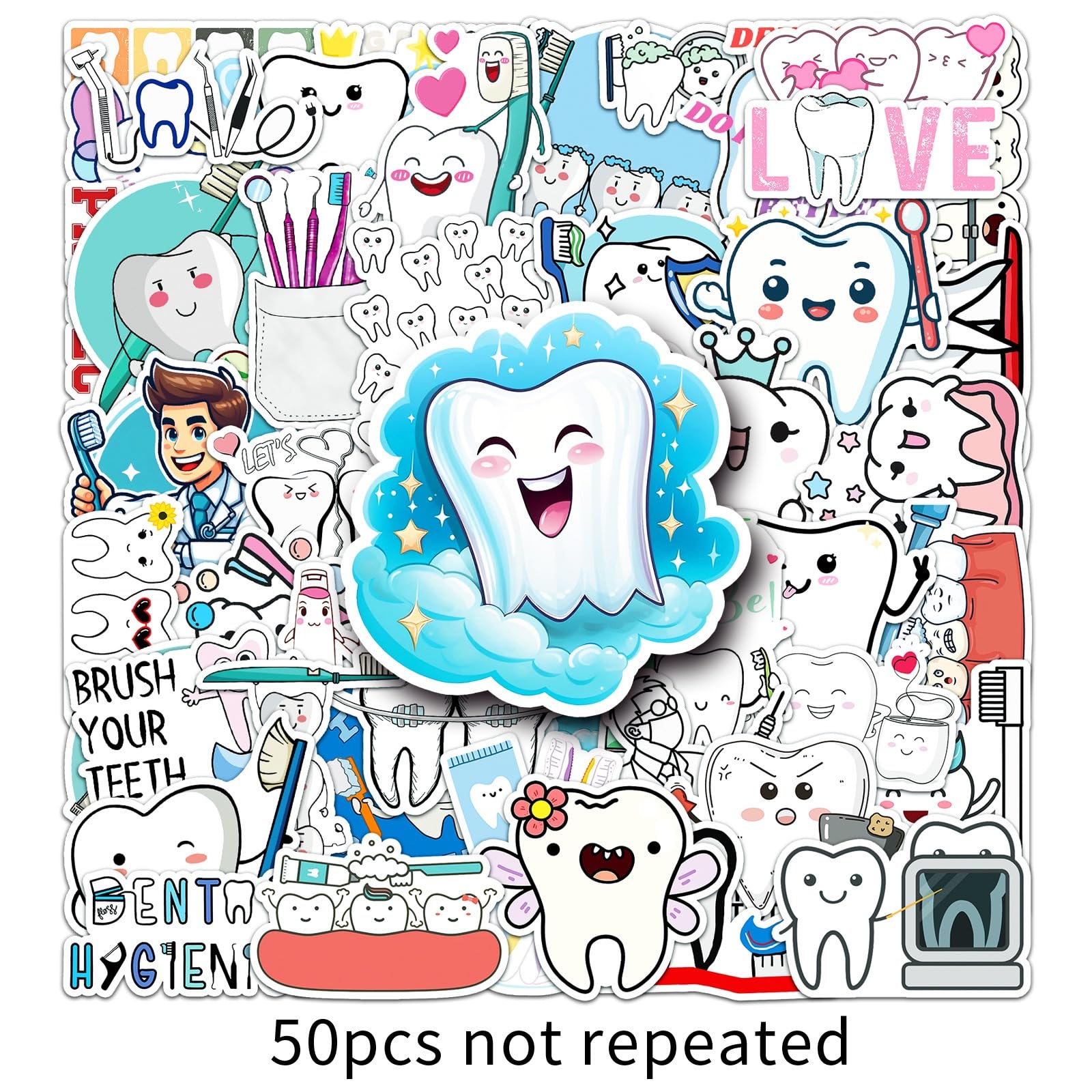 100Pcs Tooth Fairy Stickers - Vinyl Dental Decals For Laptop, Water Bottle, Skateboard 2-3 Inches