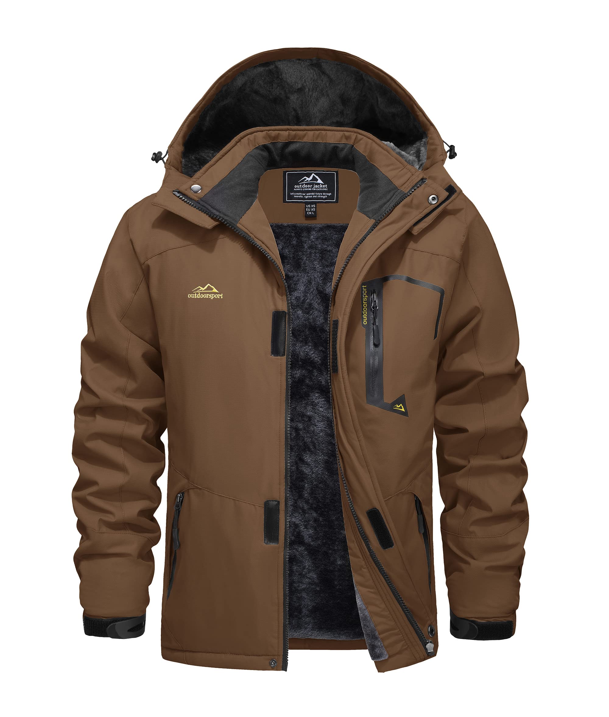 Mens Coats-Winter Waterproof Fleece Jacket Windbreaker Mountain Hiking Walking Skiing Jacket Warm Outerwear Sports Thermal Hooded Coat Multi Zip Pockets