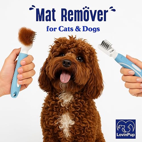 Pet Mat Remover – Professional Dematting Comb for Dogs and Cats – Stainless Steel Rounded Teeth for Gentle Knot & Tangle Removal – Dog Dematting