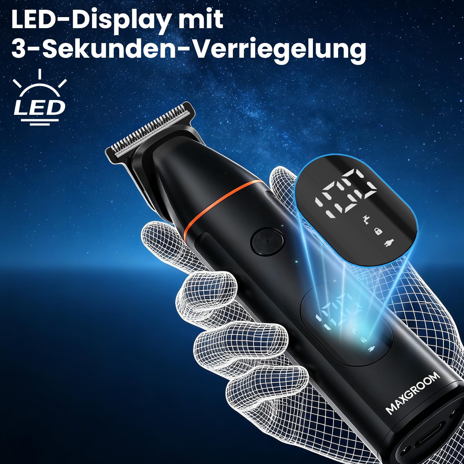 MAXGROOM Intimrasierer Mann, 4-IN-1 Rasierer Herren Intimbereich Wasserdicht, Nass-Trocken Körperrasierer Herren mit LED-Anzeige, Rasierer Herren Elektrisch für Intimbereich Brust Achseln Leiste Hoden