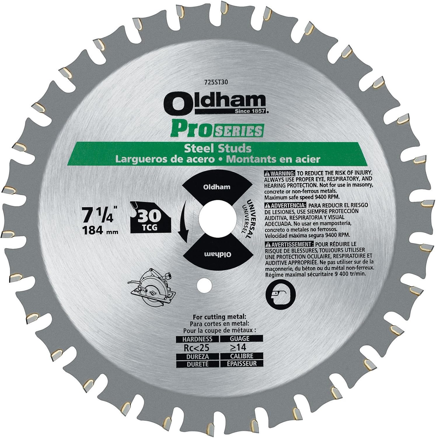 Oldham 725ST30 Commercial 71/4Inch 30 Tooth TCG Steel Stud Cutting