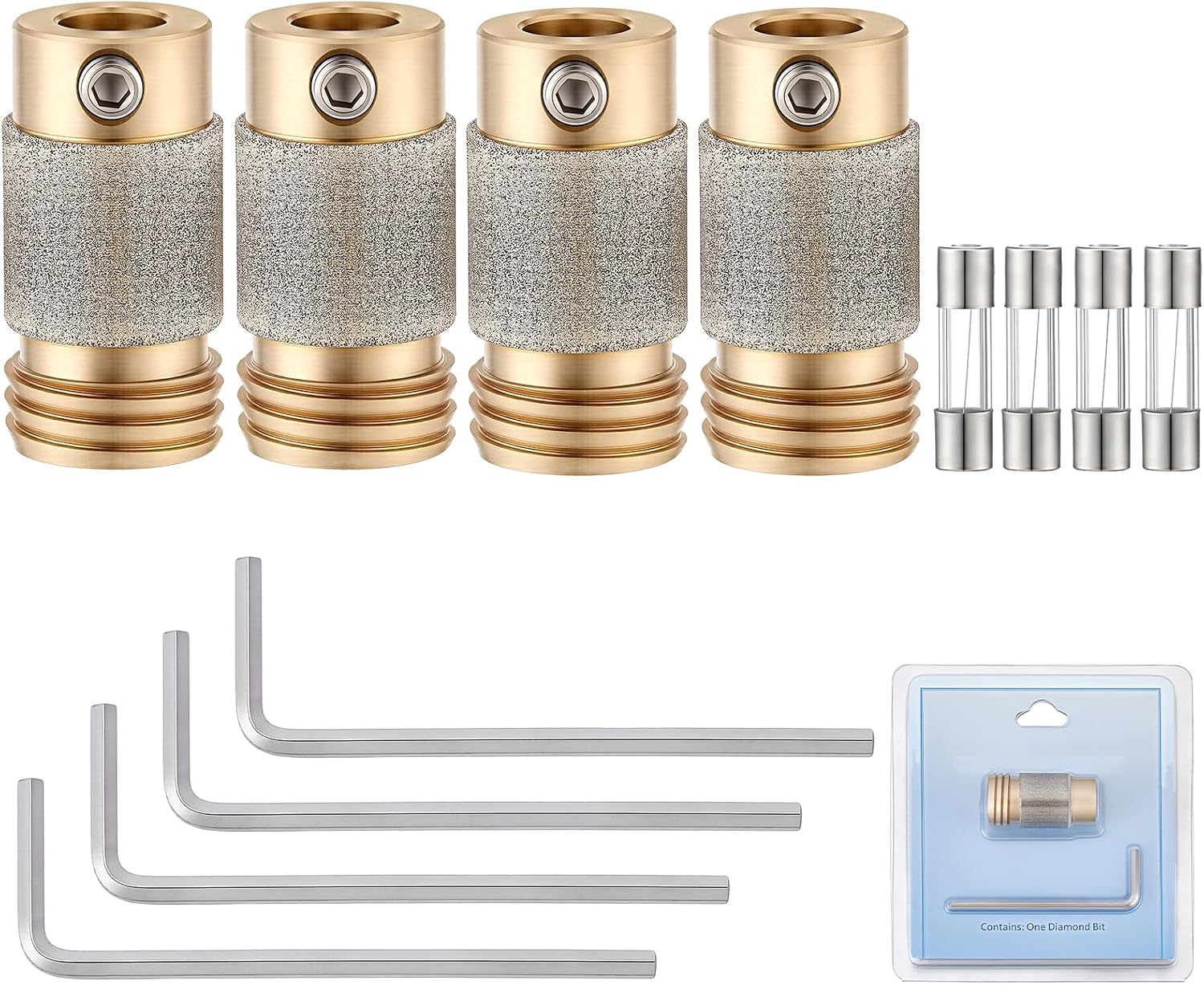DELORIGIN 4set Stained Glass Grinding Bits Diamond Grinder Bits Gasket Brass Diamond Grinding Drill Head Tools Set for Ceramics Gemstones Stones Stained Glass Processing Arts and Decoration