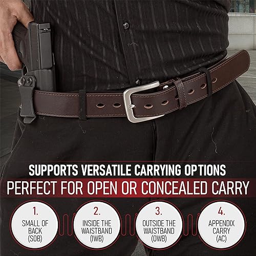 Miniatura 5 de Cinturón de pistola de cuero con núcleo de acero para hombre para transporte oculto