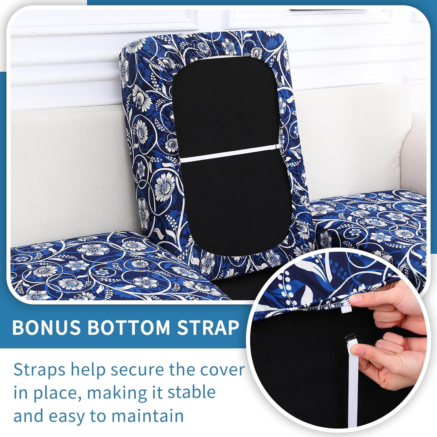 hyha Printed Couch Cushion Covers, Floral Sofa Covers Washable for 3 Cushion Couch, Stretch Pattern Outdoor Cushion Covers for Patio Furniture with Elastic Bottom(3 Packs, Baroque)