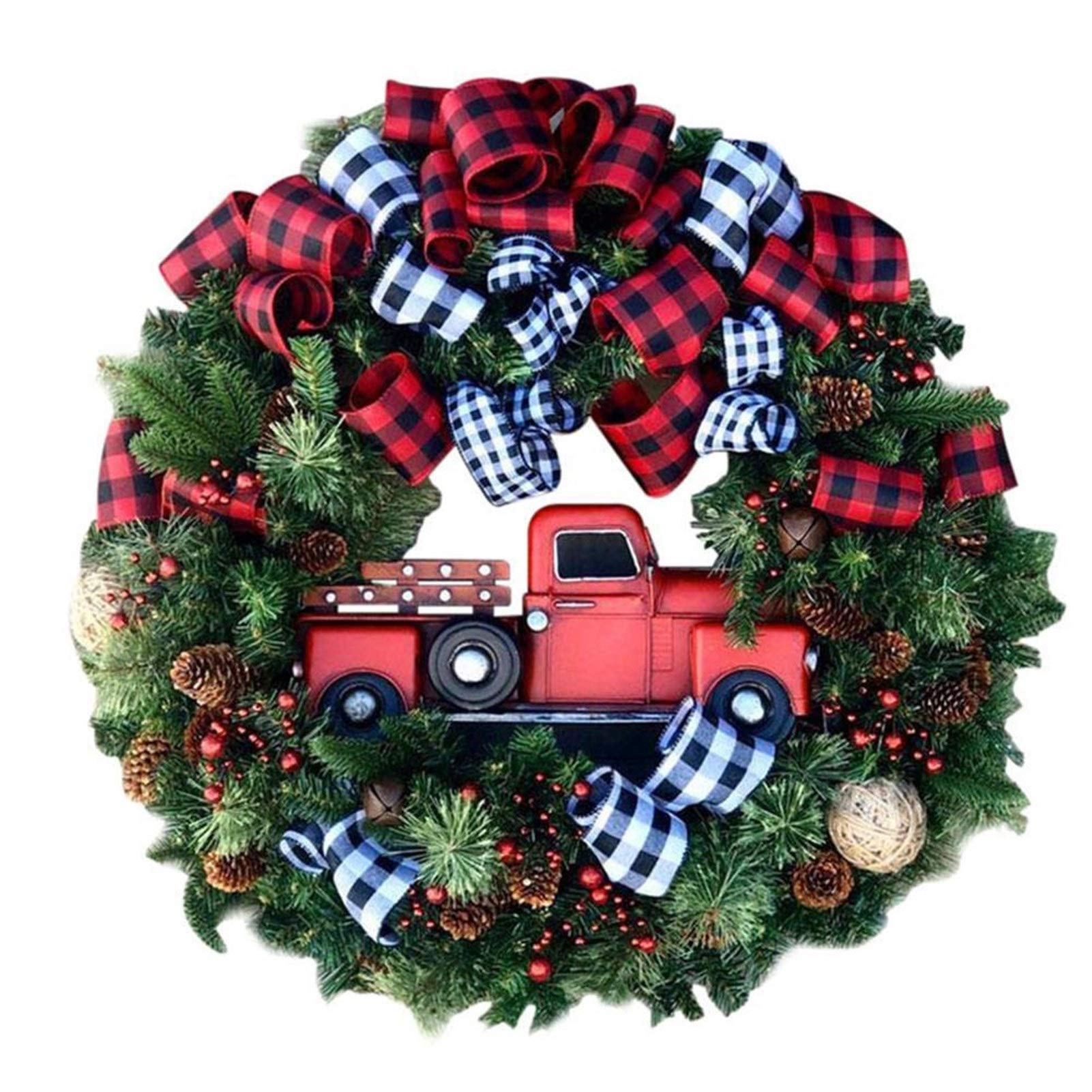 Couronne de Noël 30cm Red Truck pour Décorer Votre Porte d'Entrée