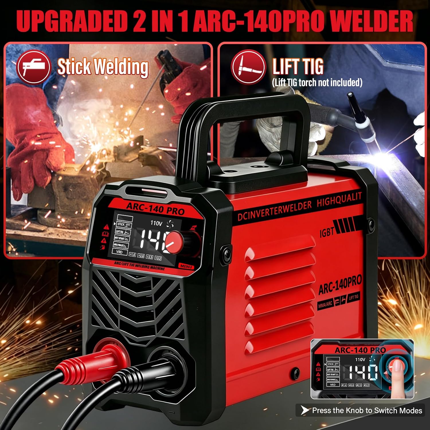 Hpoouo Stick/LIFT TIG 2 IN 1 MINI Welder, Large LED Digital Welding Machine | Variable Hot Start/ARC Force/VRD, IGBT Inverter Stick Welder 110V for Beginners, ARC Welder for 1/16"-1/8" Rod