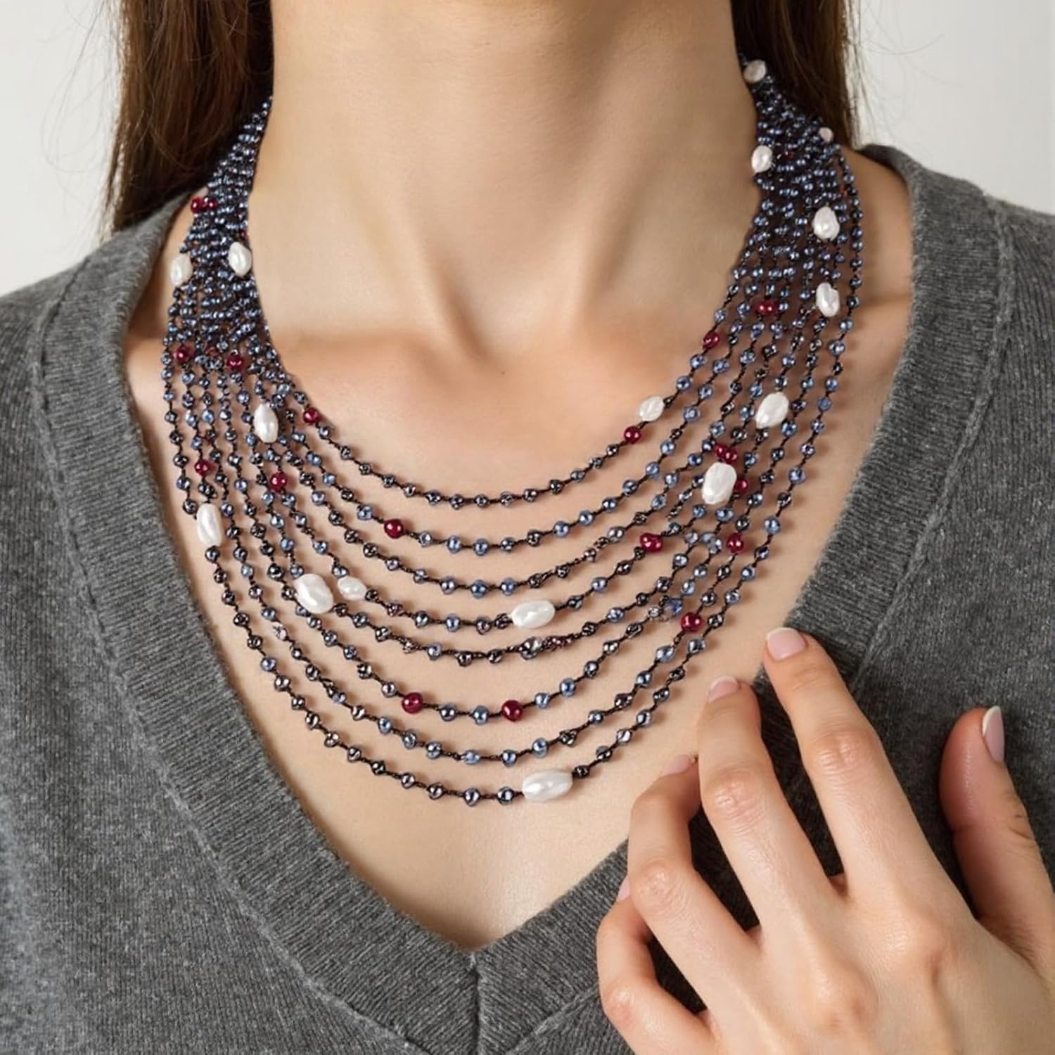 Elegant 24" Multi-Strand Freshwater Pearl Necklace with 4-5mm Multicolor Rice Pearls Silver Clasp, Gift for Mother, Wife, Anniversary Luxury Jewelry Gift - Image 9