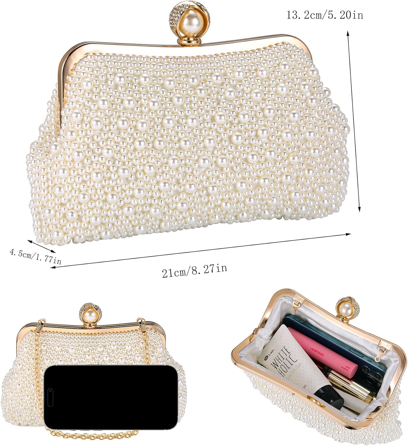 FALETO Pearl Clutch Bag for Women Evening Wedding Party Bridal Handbag Ladies Beaded Clutch Purse for Party - Image 6