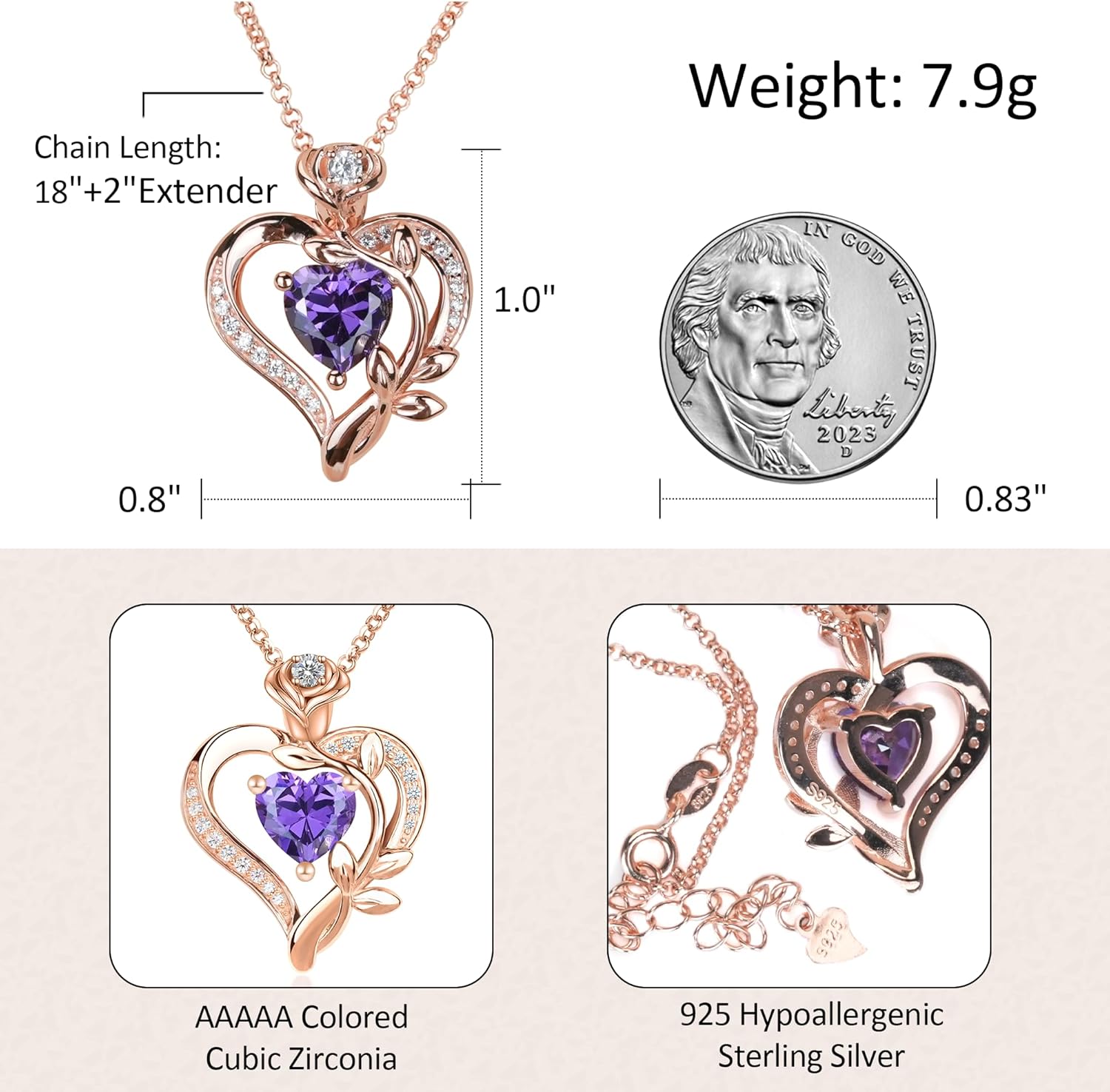 Eternal Rose Heart Necklace in 925 Silver – Birthstone Accent, Symbol of Everlasting Love & Devotion Romantic Gift for Anniversary/Birthday - Image 5
