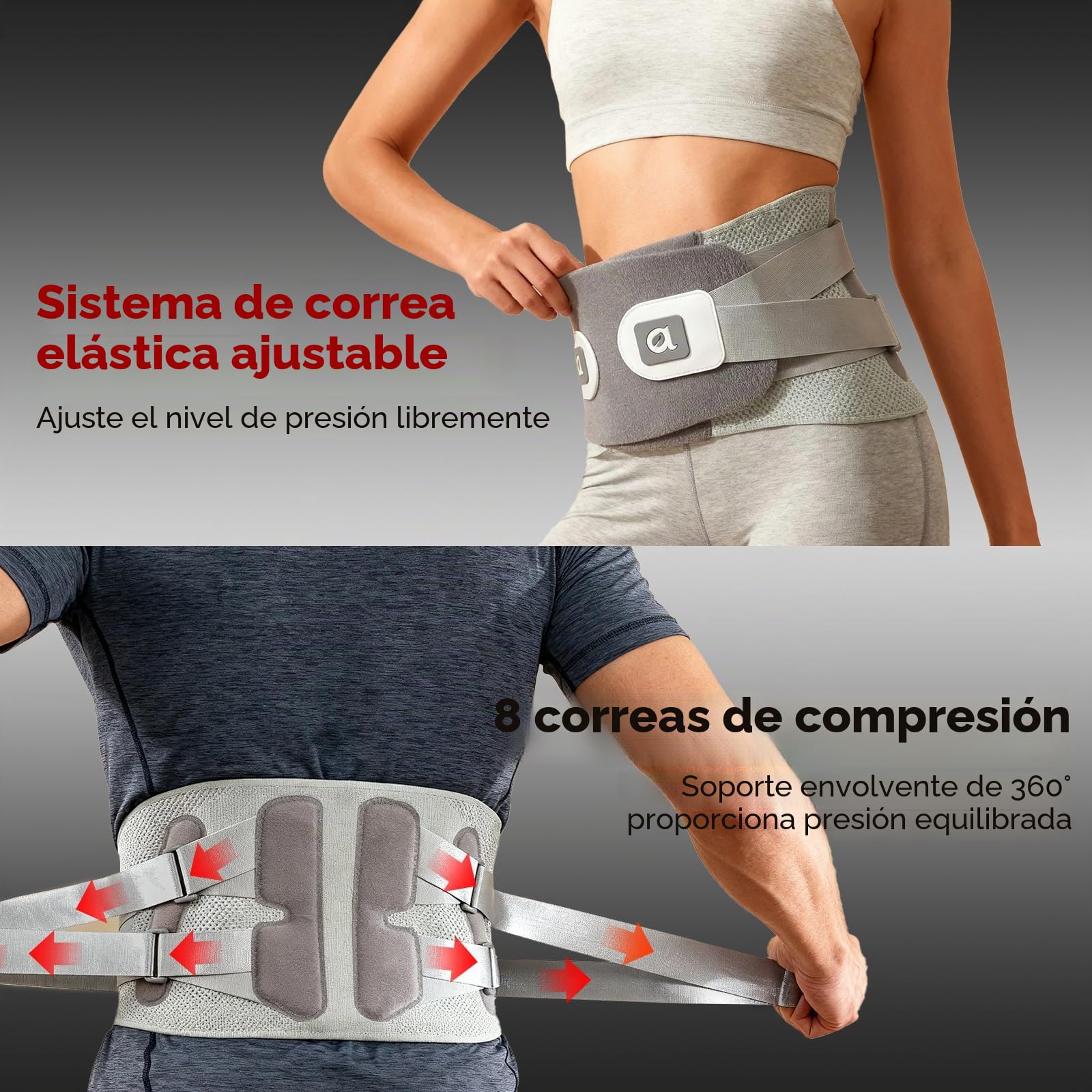 arboleaf Faja Lumbar Hombre y Mujer con Almohadilla Térmica y Barras Intercambiables, Cinturon Lumbar Soporte 360°, Faja Abdominal para Trabajo, Deportiva y Actividades Diarias, Alivio de Dolor - XL