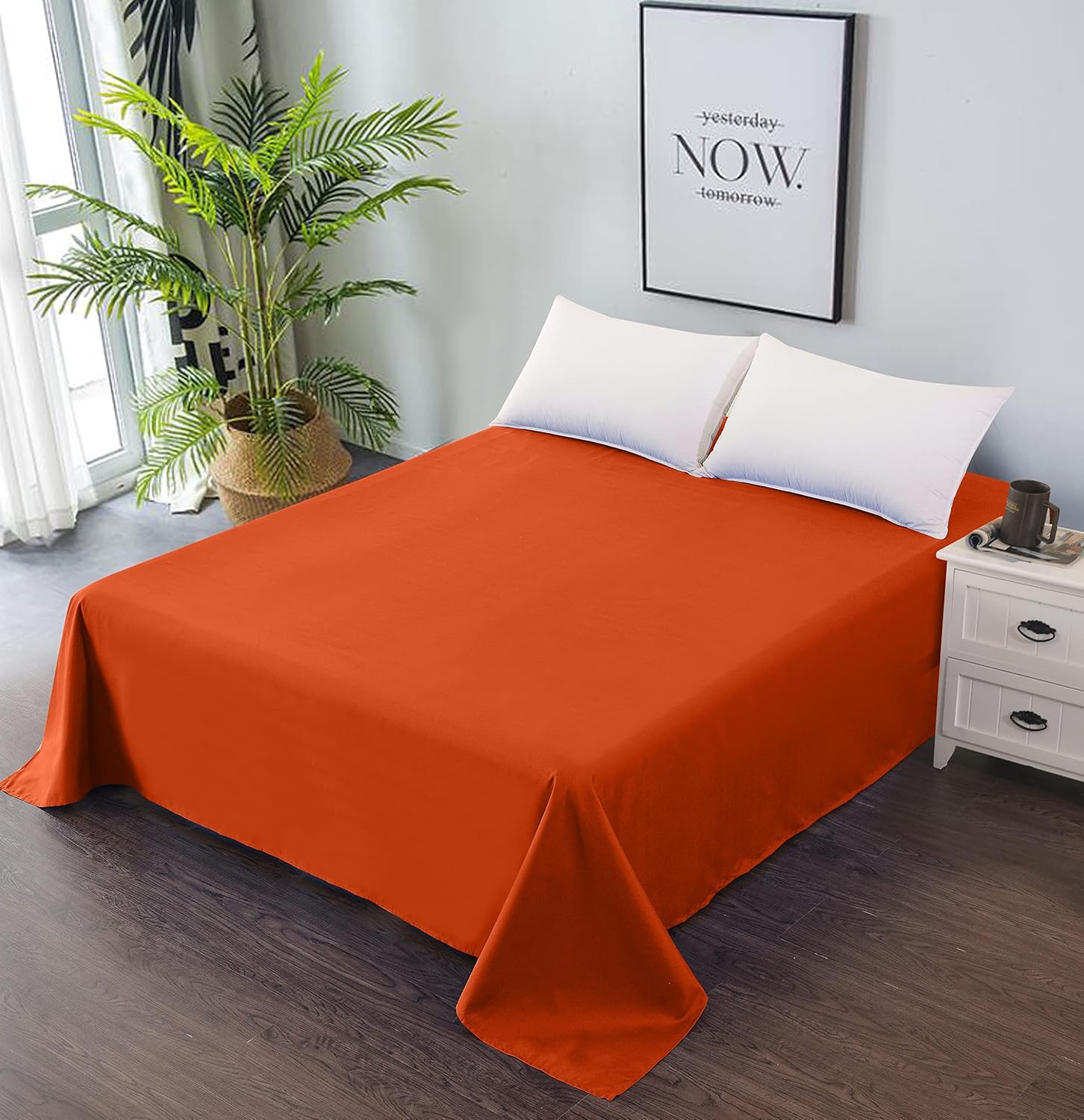 Premium Bed Flat Sheet - Breathable and Soft - Top Sheet Only - Easy Care & Easy Clean (Orange, Queen) : Home & Kitchen