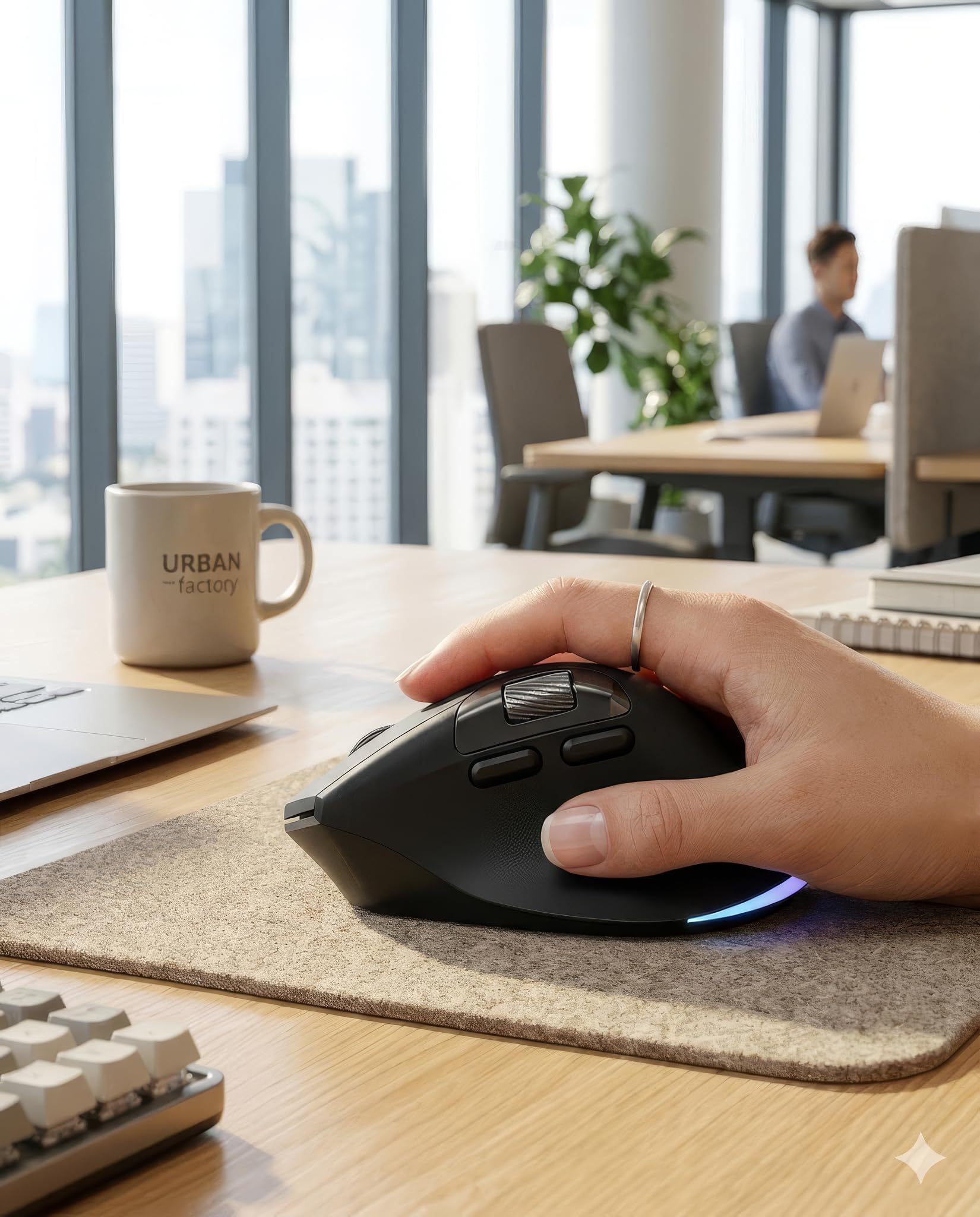 Urban Factory Onlee Pro Plus Souris Bluetooth 5.2 et 2.4GHz – 3200 DPI, Double Molette Freewheel et Latérale, 10 Boutons Silencieux, Batterie Amovible Rechargeable USB-C, PC Mac Tablette
