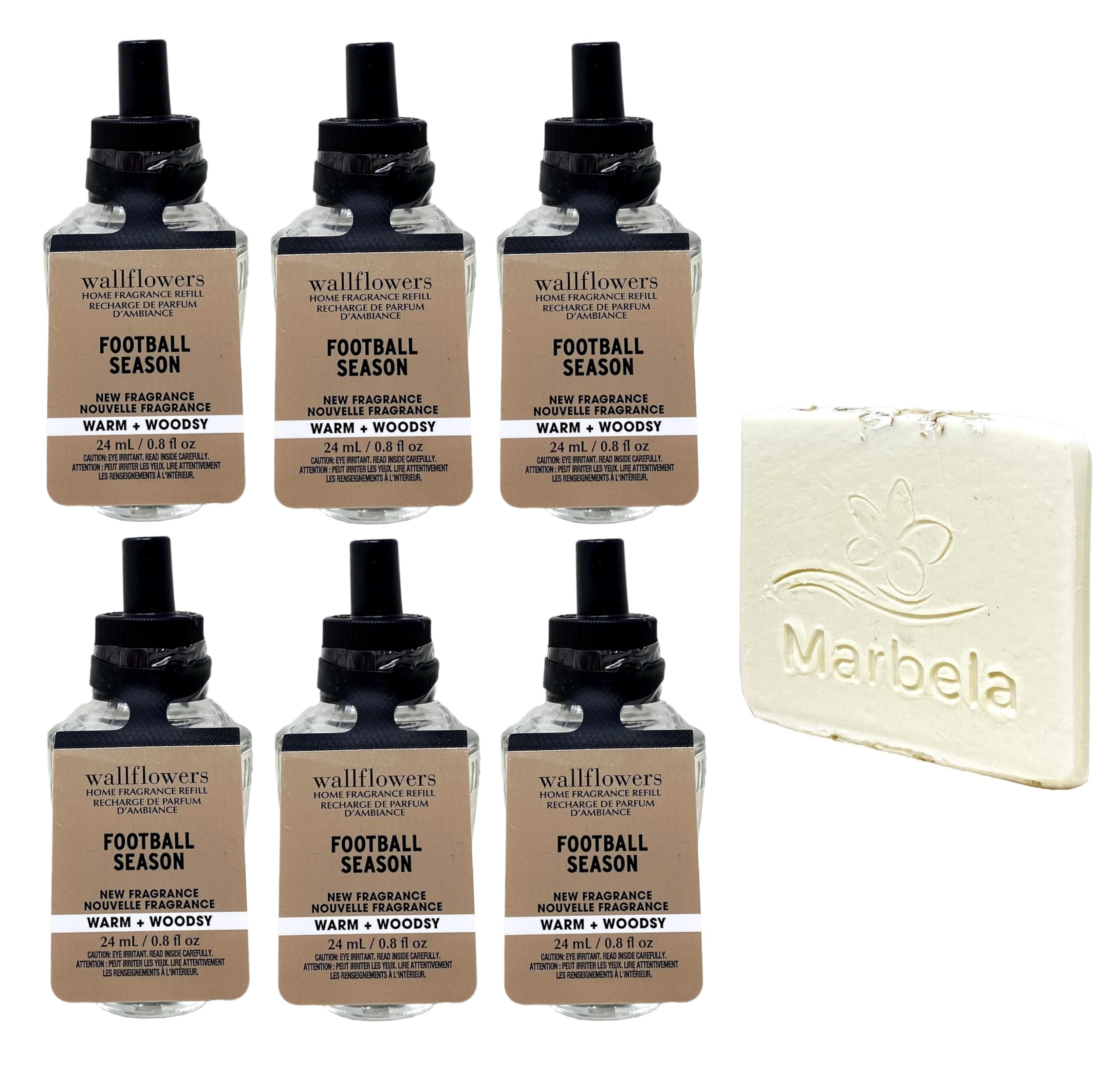Bath & Body Works Football Season 6 Pack Wallflowers Home Fragrance Refill Bundle with a Natural Oats Sample Soap