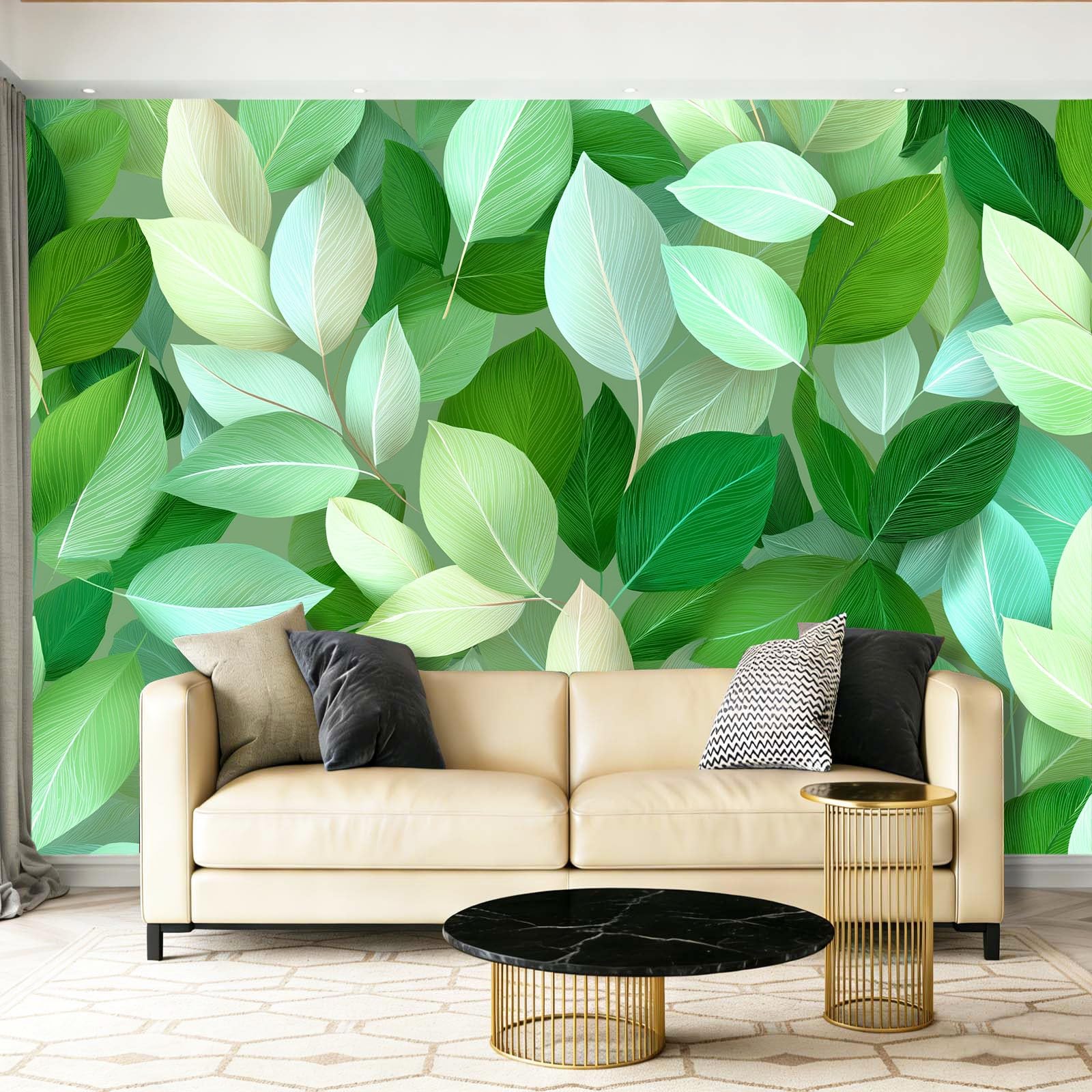 Fototapeta tapeta rośliny natura gałęzie i liście zielony motyw fototapeta włóknina mural ścienny plakat do salonu sypialni korytarza TV tło dekoracja ścienna murale, 350 x 256 cm