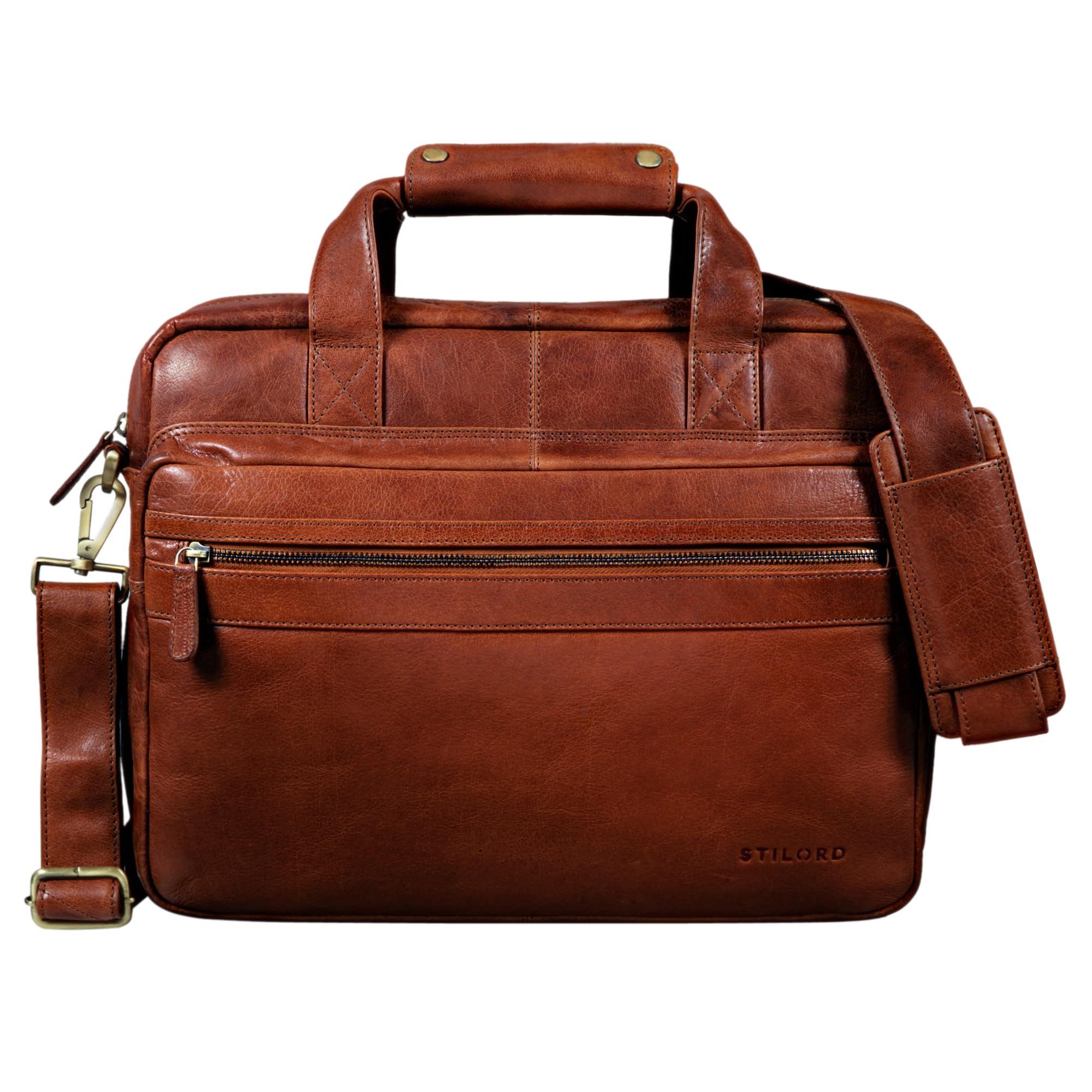 STILORD 'Adventure' Bolso de Piel para portátil de 14" Bolsa de Mensajero o Bandolera para Hombres y Mujeres Maletín para Profesor o Negocios de auténtico Cuero Color:marrón Oscuro - Opaco
