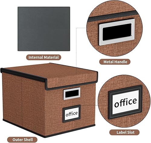 Vista 112 de Huolewa Caja organizadora de archivos con tapa, organizador de carpetas de archivos plegable para almacenamiento de documentos de oficina, caja