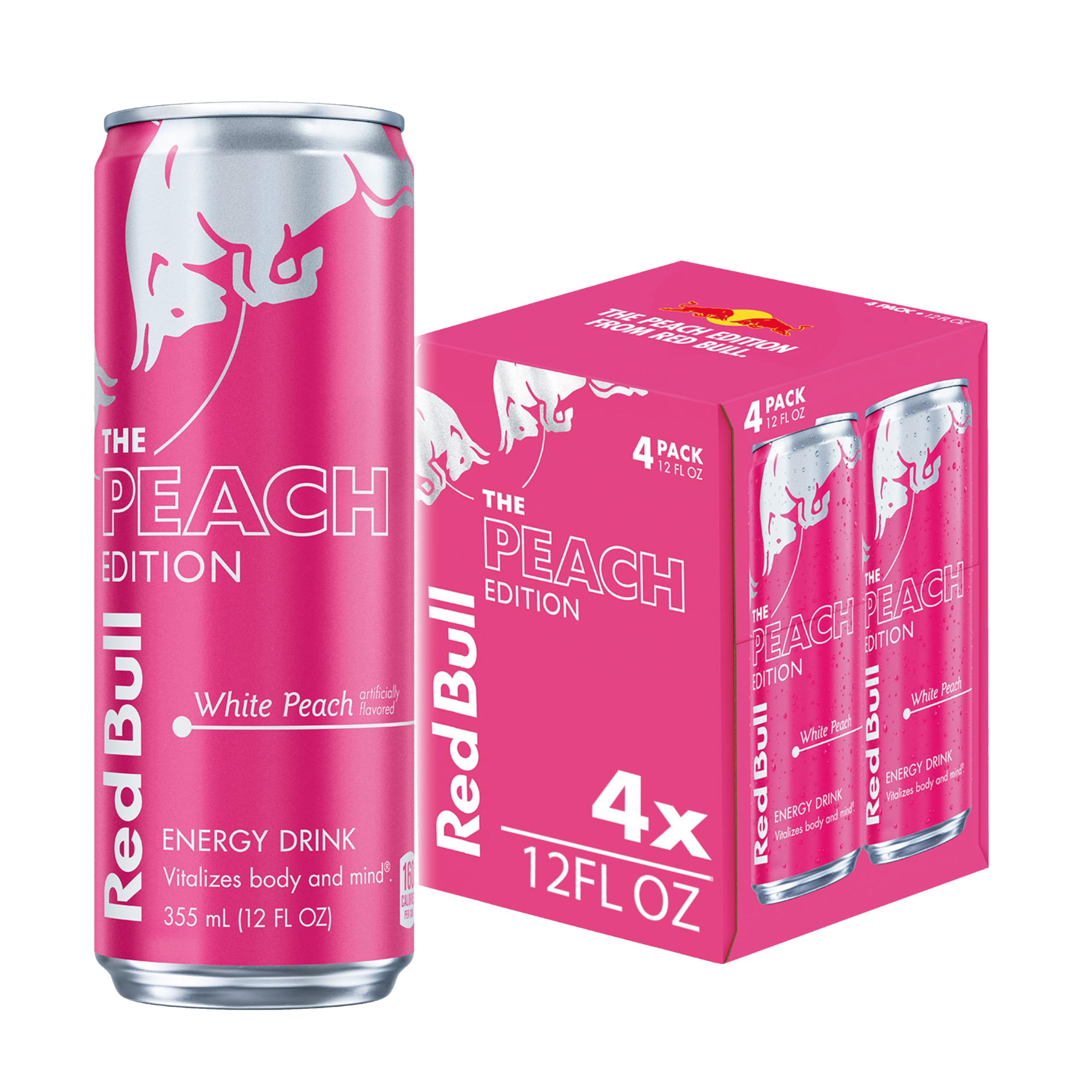 Red Bull White Peach Summer Edition Energy Drink, with 114mg Caffeine plus Taurine & B Vitamins, 12 Fl Oz, 4 Pack