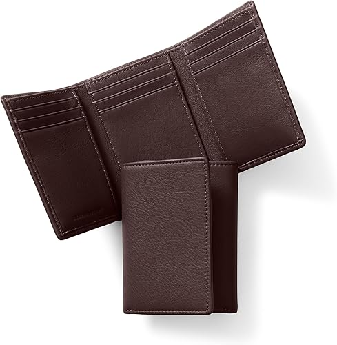 Leatherology Cartera triple marrón 9 ranuras para tarjetas de crédito, 3 bolsillos interiores para recibos o tarjetas menos utilizadas,