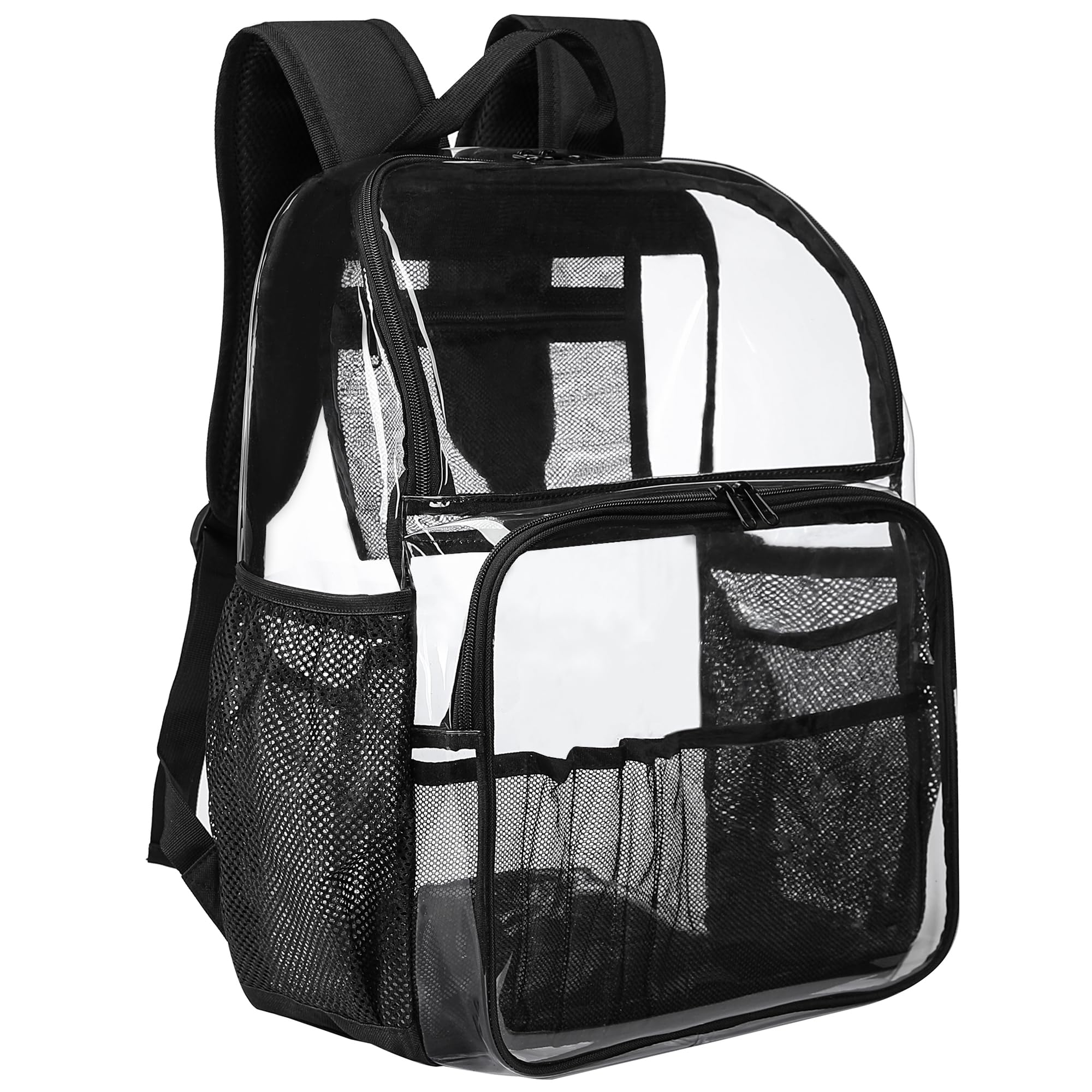 GiMiUiTo Clear Backpack,18'' See Through Backpack School Approved Heavy Duty Clear Bookbag Transparent Bag for College Work Travel Security,Black