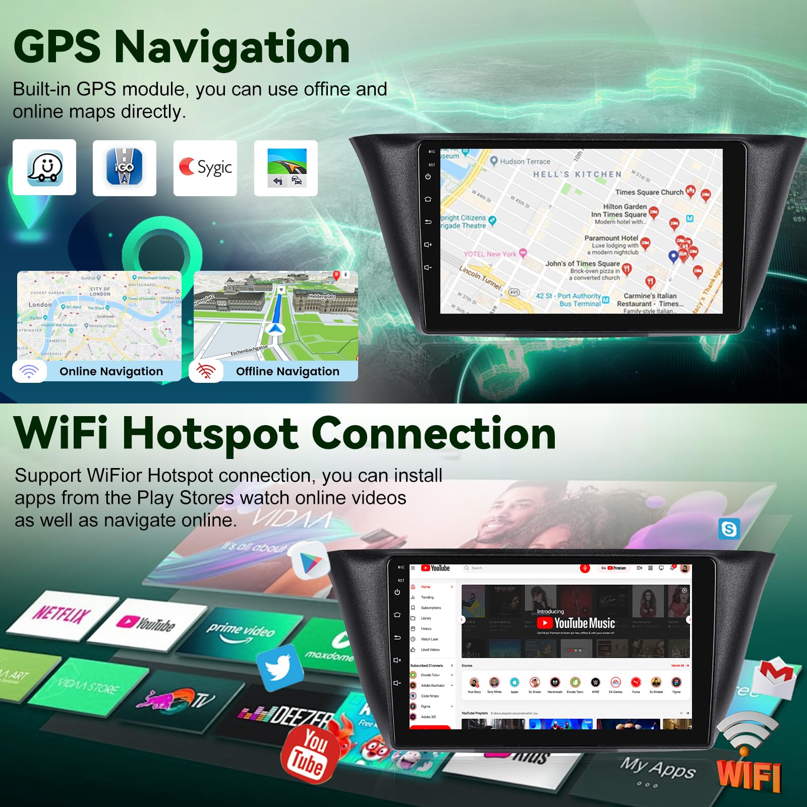 Autoradio Android 2G+64G pour IVECO Daily 2014-2021, Wireless Carplay & Android Auto Radio à Écran Tactile 9 Pouces avec WiFi/GPS/Bluetooth/EQ/FM RDS Radio+Caméra de Recul +Mic