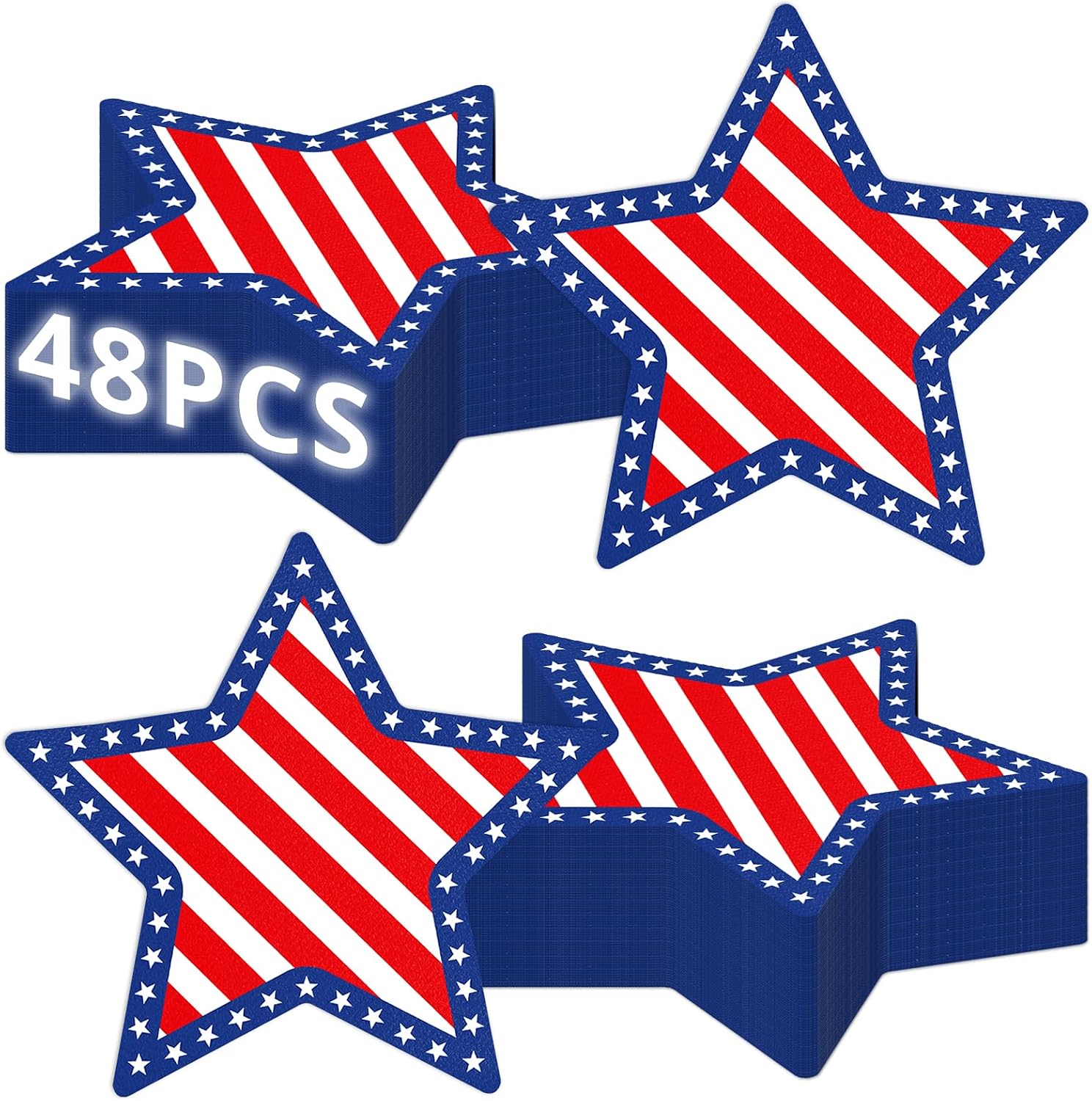 48 Pcs 4th of July Napkins, Patriotic Star Shaped Paper Cocktail Napkins 6.5 x 6.5 Inch Folded, Red White Blue American Flag Disposable Napkins for Independence Day Party Supplies