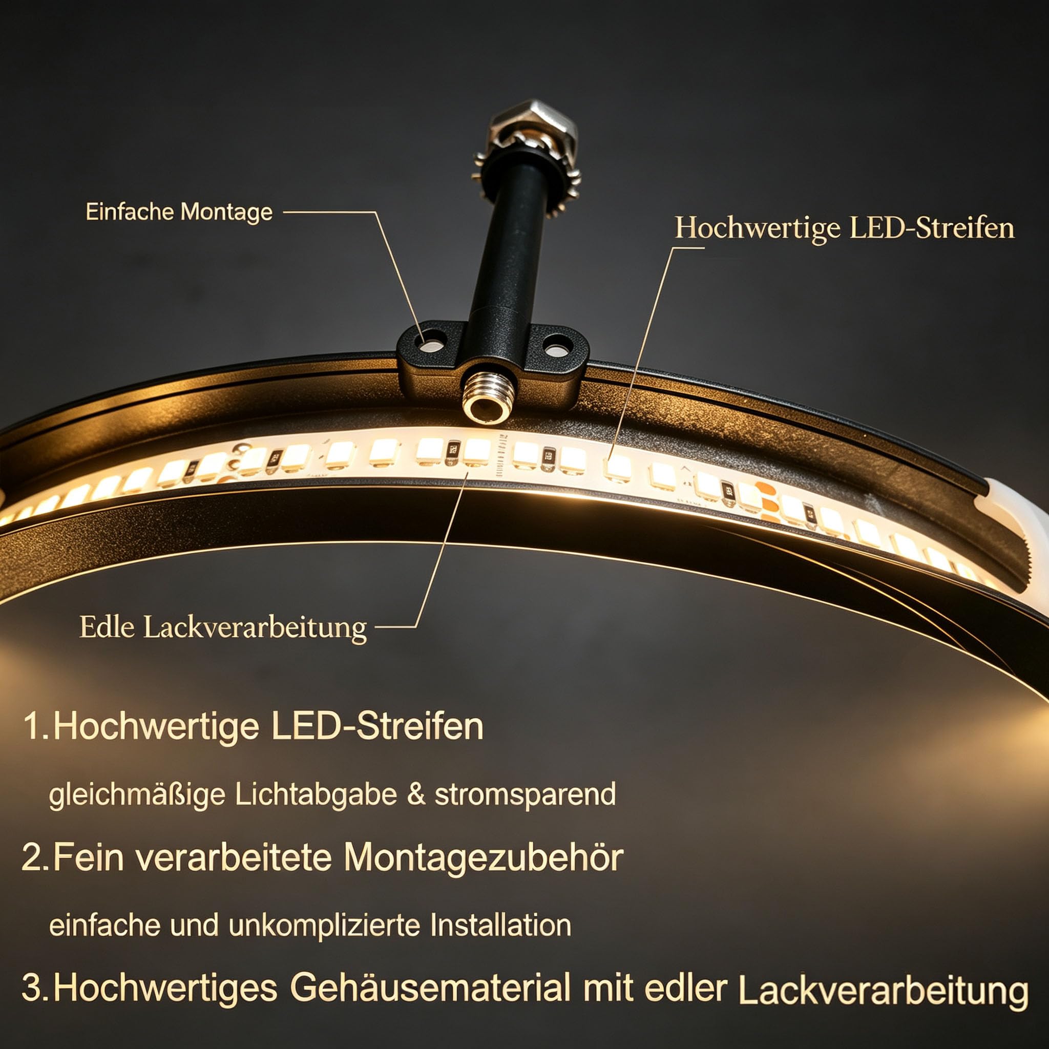 GBLY LED Deckenlampe Wohnzimmer: Deckenleuchte 55cm Küche Dimmbar Modern | Schwarz 48W Schlafzimmerlampe 4 Ring Design Deckenlampe Flur Büro Schlafzimmer Lampe mit Fernbedienung