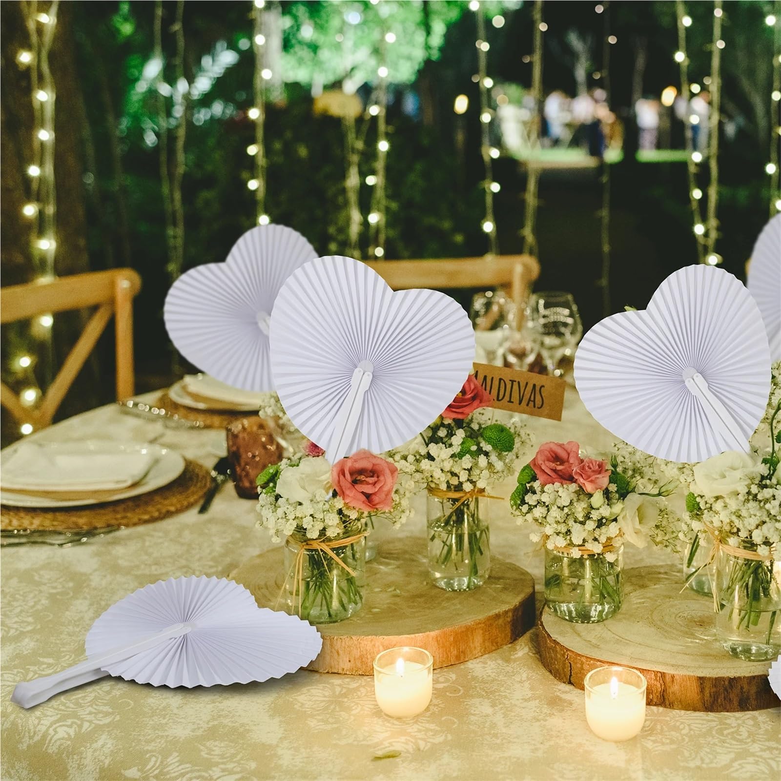 Weiße Faltfächer, herzförmiger Fächer, runde Akkordeon-Papierfächer, Hochzeitsfeier, Party-Dekoration, DIY-Malerei Für Party(Round Shaped,30pcs)