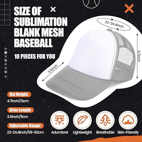 Miniatura 2 de 10 gorras de camionero en blanco para sublimación, gorra de béisbol de malla de poliéster para hombres y mujeres