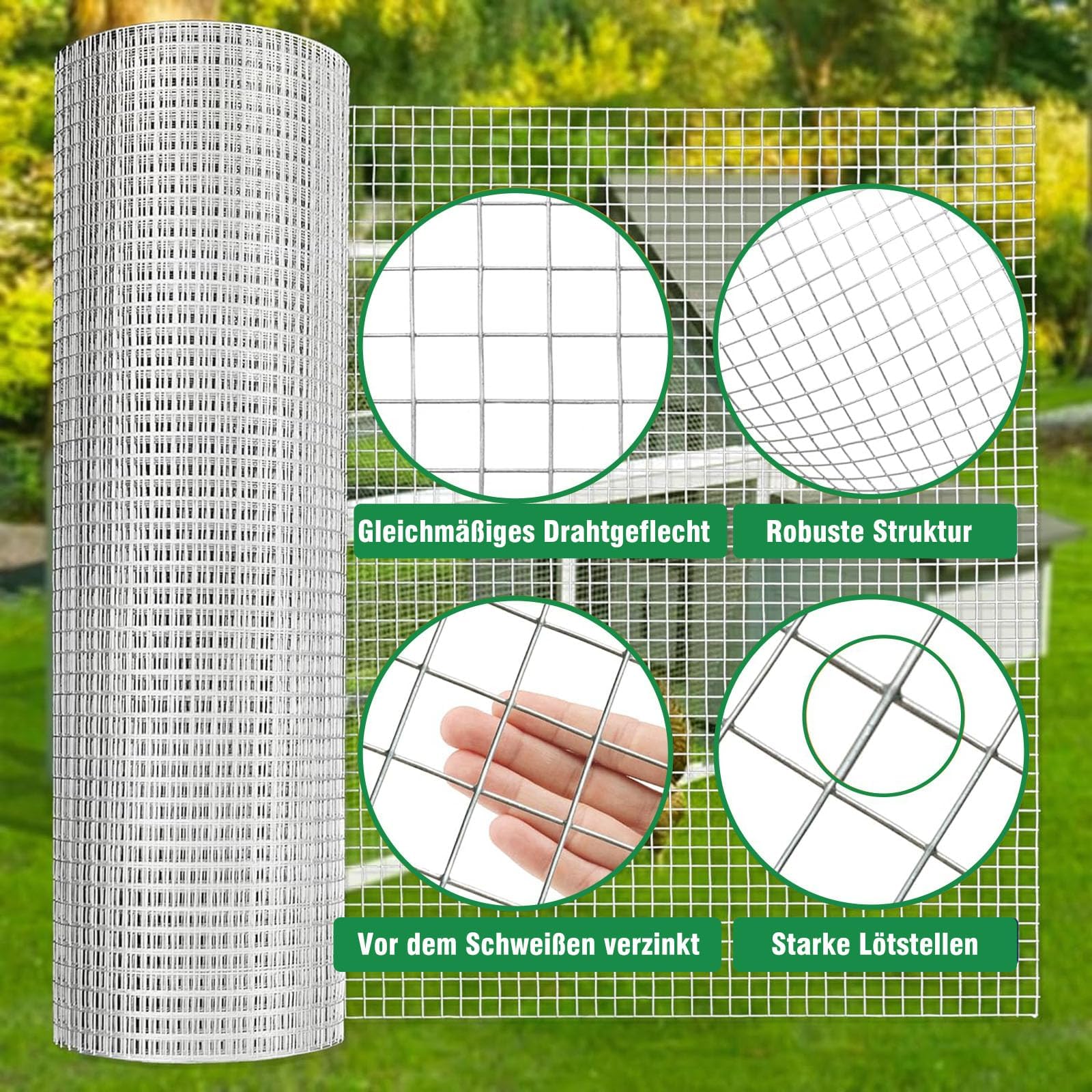 Wühlmausgitter 100 cm x 10 m, Drahtgitter feinmaschig, 6,3 mm Maschenweite, 0,55 mm Drahtstärke, verzinkter Maschendraht für Hochbeet, Volierendraht und Kaninchendraht