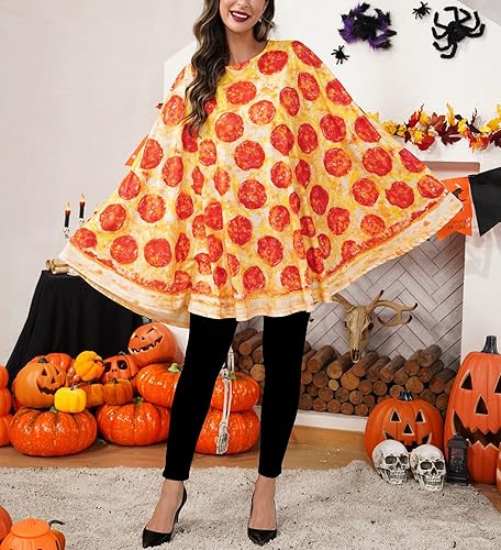 Miniatura 3 de Clarisbelle Disfraz divertido de Halloween para mujer, capa de pizza para adultos, poncho de comida, disfraz novedoso, Pizza