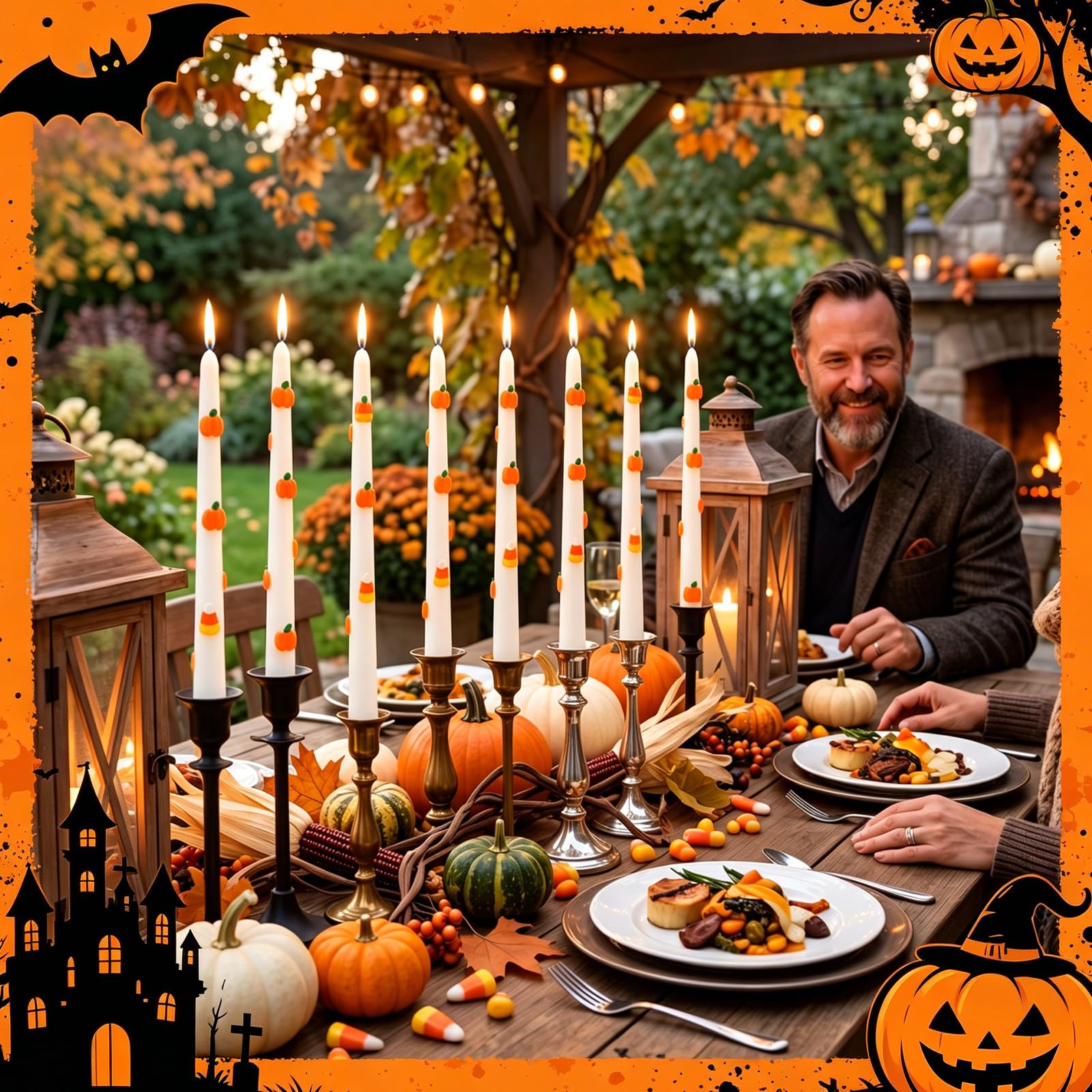 Lyrow Paquete de 8 velas con icono de Halloween espeluznantes velas perfumadas de caramelo de calabaza para decoraciones de Halloween, suministros de fiesta, decoración del hogar, regalos (caramelo de