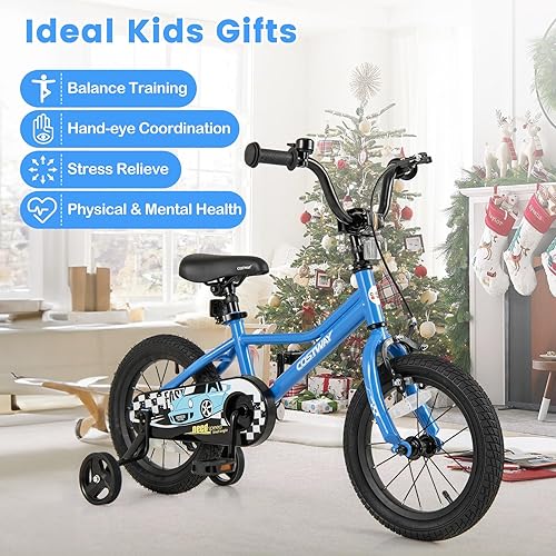 Miniatura 8 de COSTWAY Bicicleta para niños de 12, 14, 16, 18 pulgadas, bicicleta de entrenamiento para niños y niñas con ruedas de entrenamiento extraíbles,