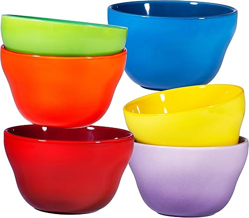 Bruntmor Juego de 6 cuencos de porcelana de 8 onzas, aptos para helados, postres, sopas, guarniciones pequeñas, ensalada, cereales, arroz,