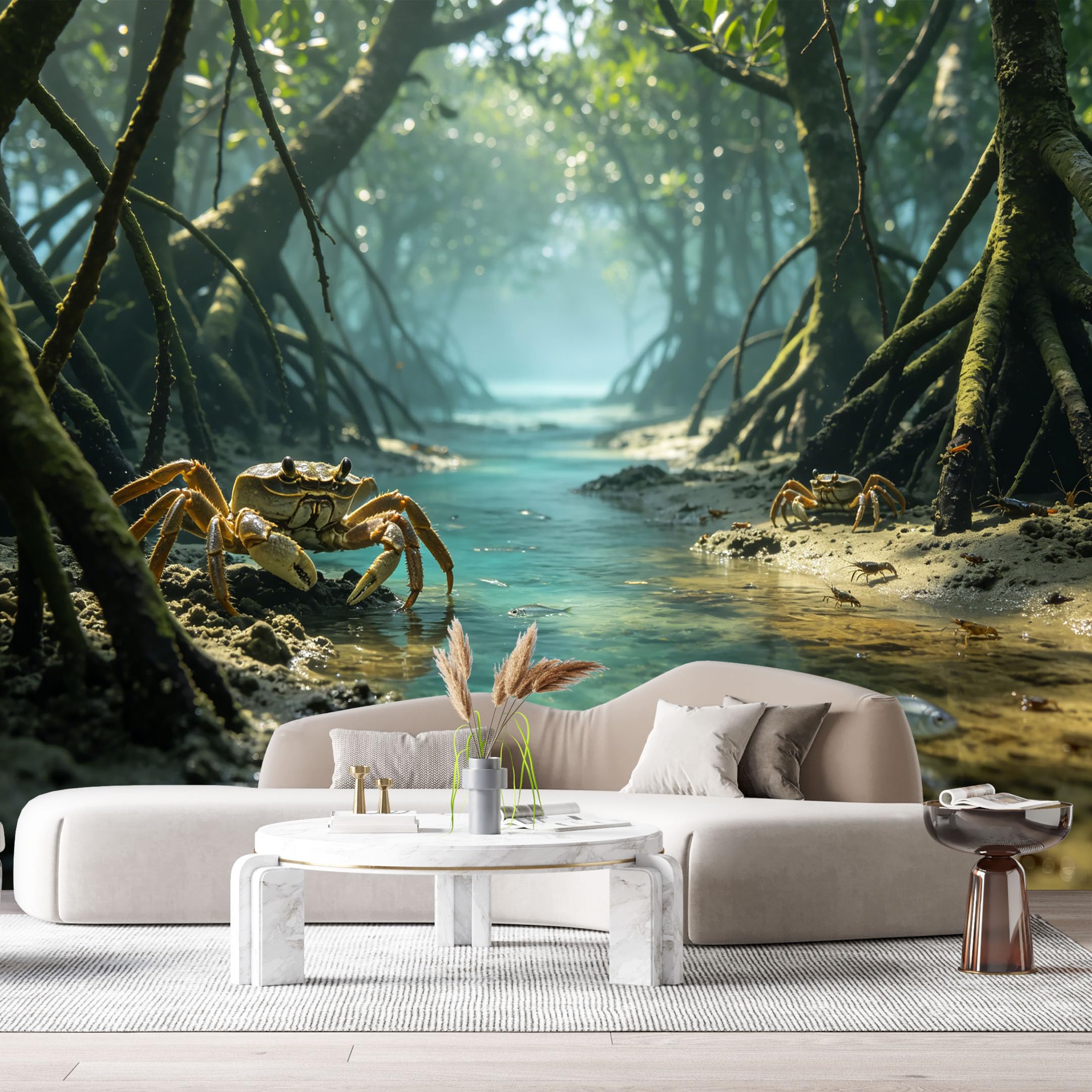 Custom Size Wall Murals Tropical Coastal Landscape Mangrove Swamp Crab Fish 3D SelfAdhesiveWall Fabric Removable Wallpaper Wall Decor for Living Room Bedroom Bathroom