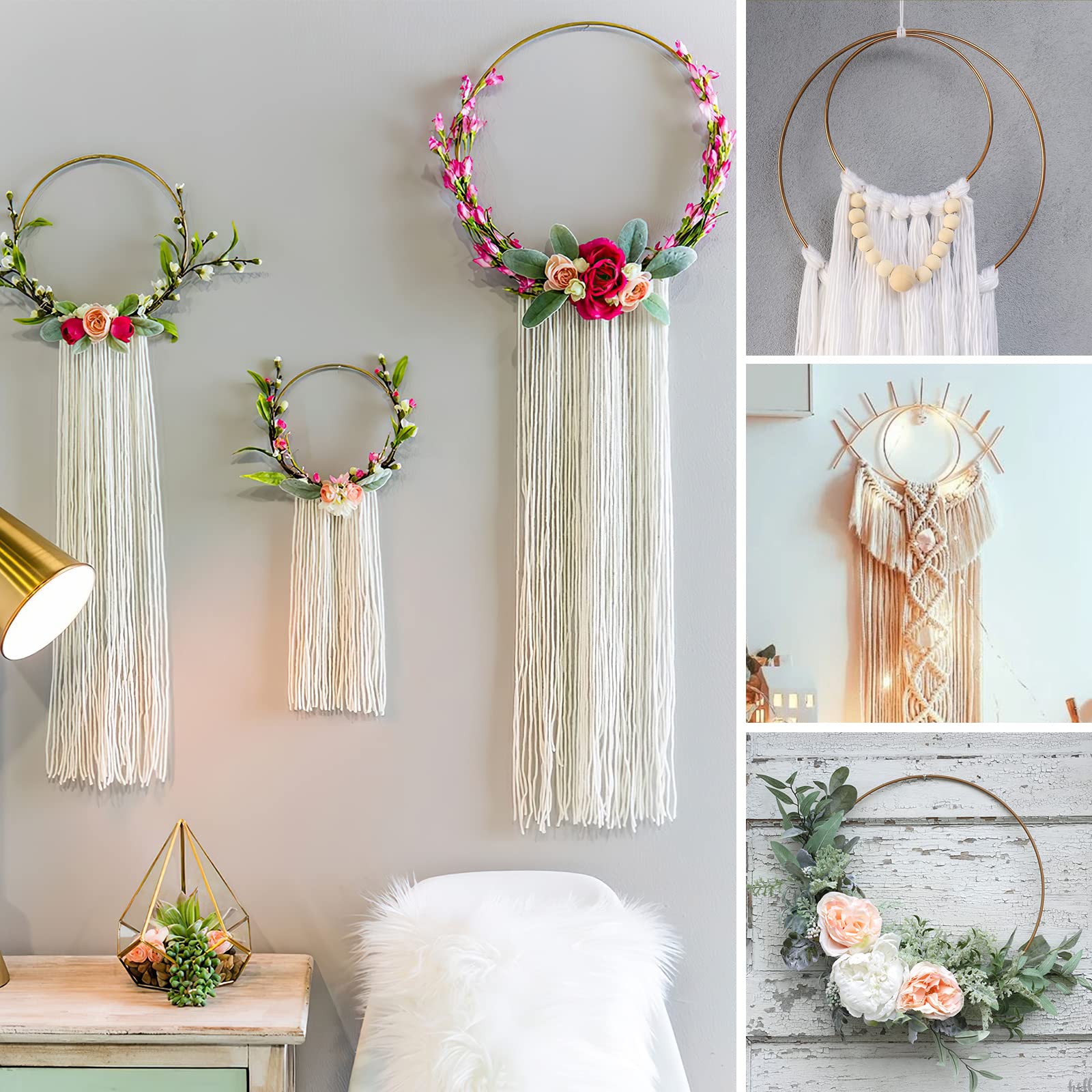 6 Anelli Metallici Dorati 30cm - Per Macram&egrave;, Acchiappasogni, Decorazioni