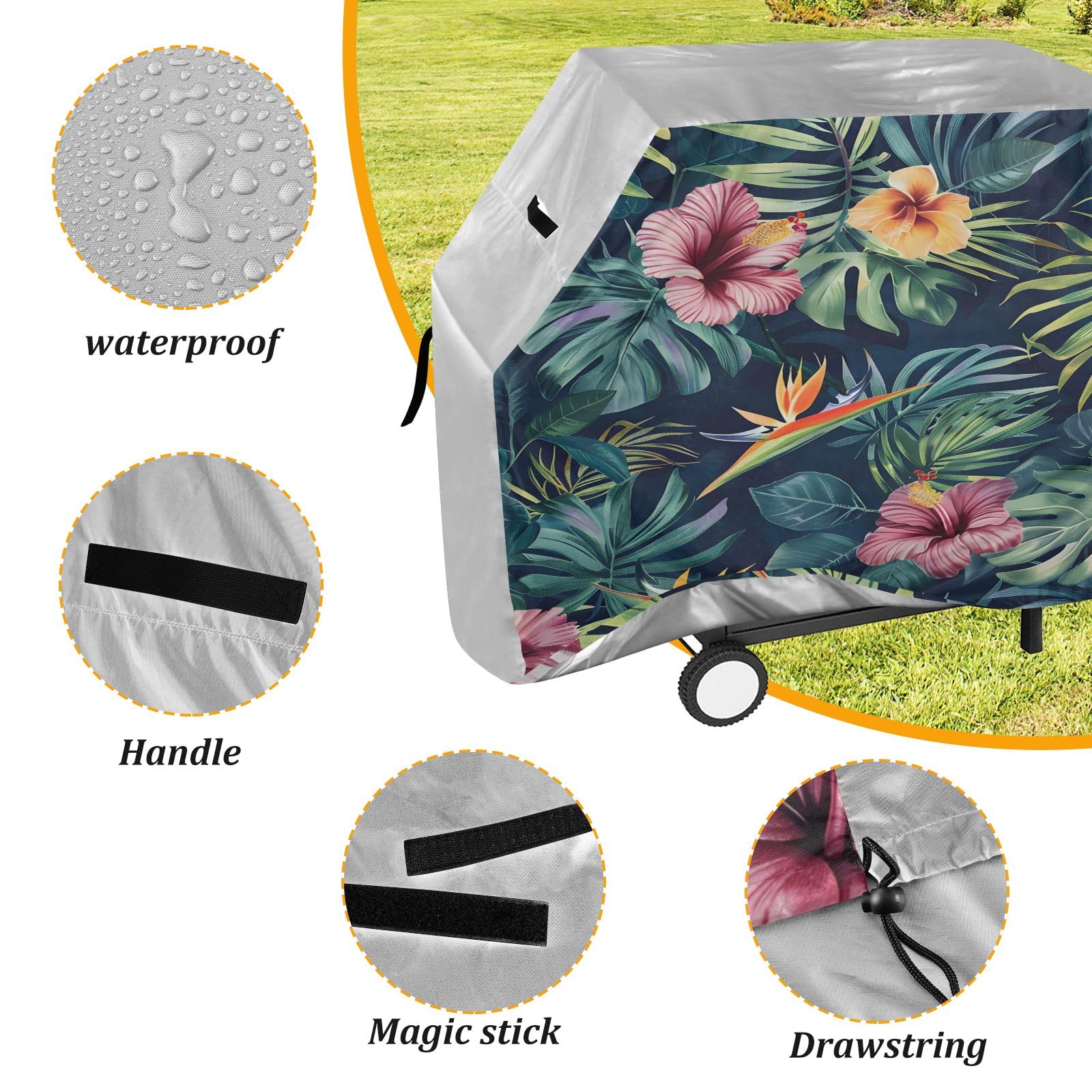 Grillabdeckung für den Außenbereich, hochwertig, strapazierfähig, wasserdicht, reißfest, witterungsbeständig, UV-beständig, 165 cm, Farbe Pflanze