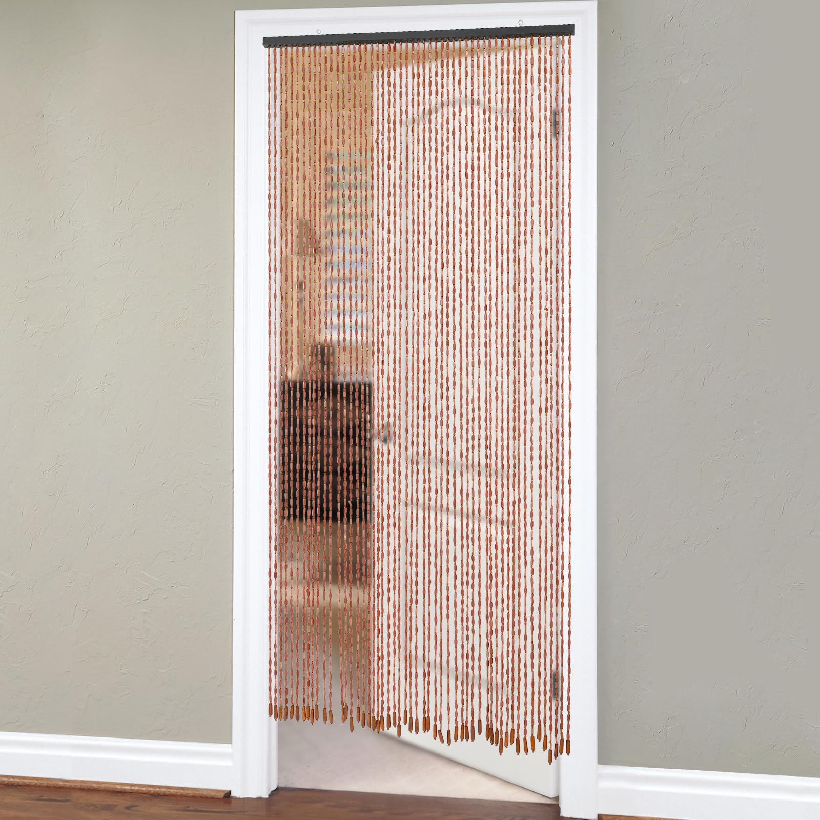 Rideau en bois avec perles de bois, bambou, 90 x 200 cm, 52 fils