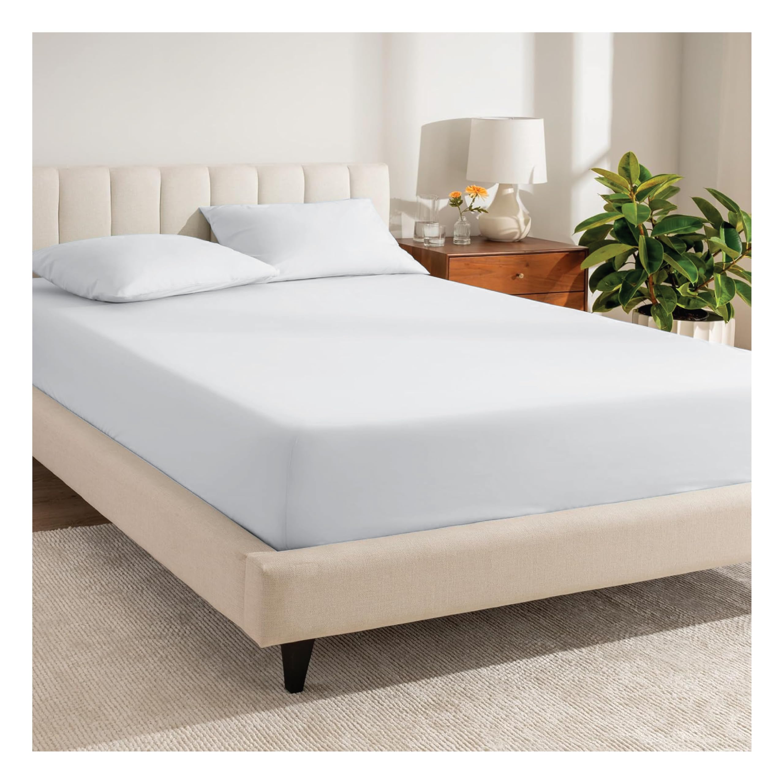 Ruby Deals Egyptian Cotton Fitted Sheet Double Bed 30cm Deep Pocket Bed Sheet White Fitted...