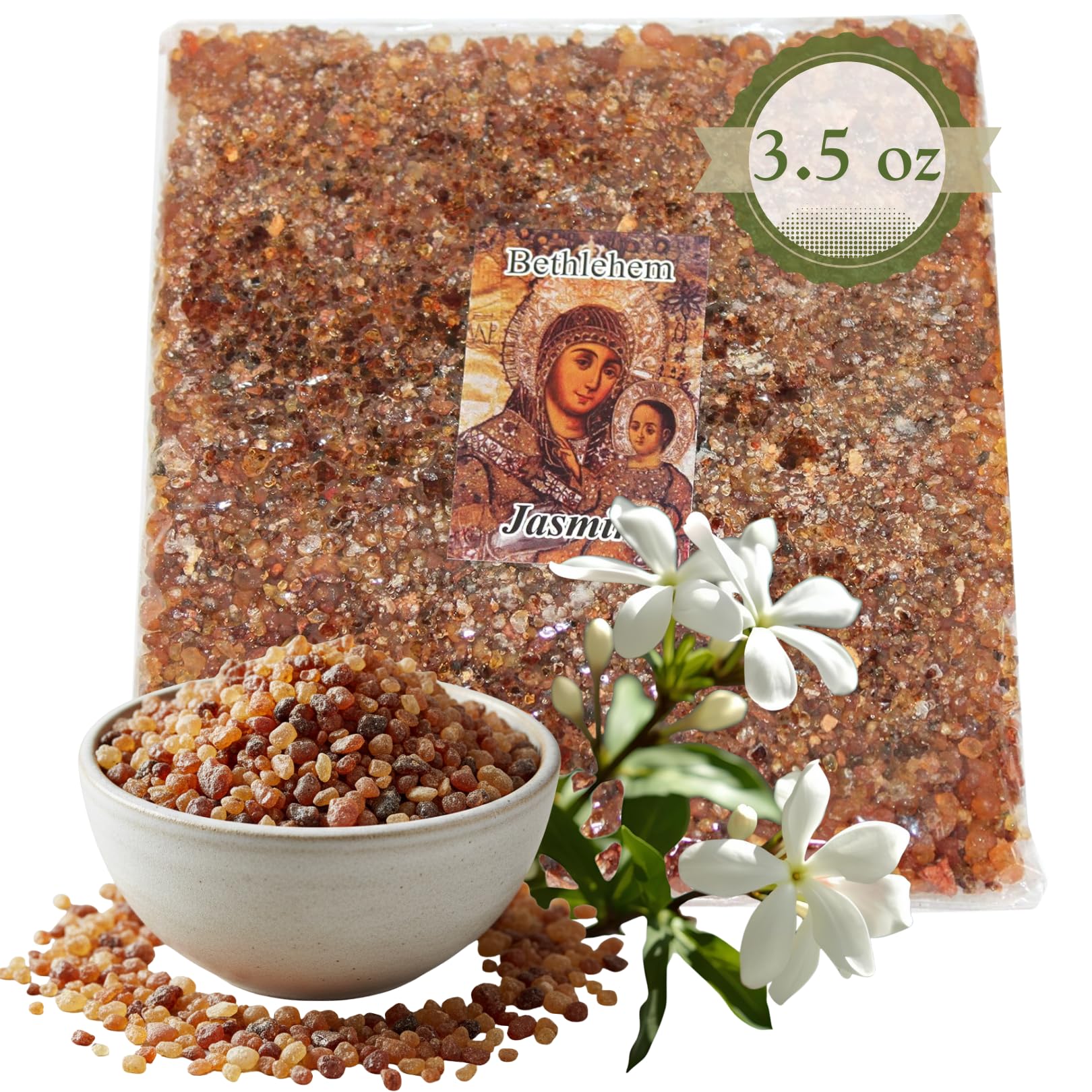 Jerusalem Incense - Crushed & Sealed Flower, Jasmine Scent, 3.5 oz - Bulk Holy Incense Mix - Jasmine